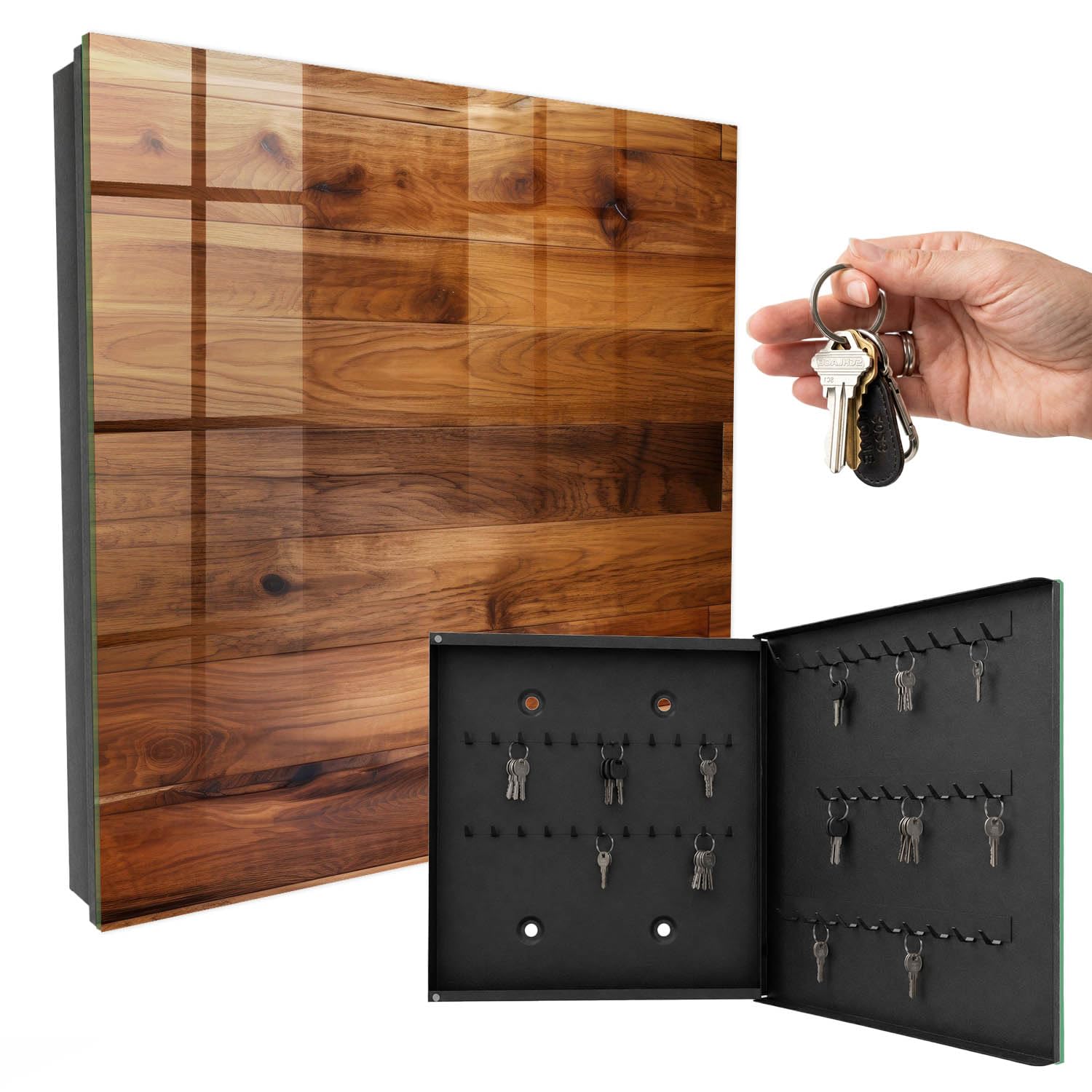 Cassetta portachiavi 30x30 cm Tavole di legno Porta Destra Nero | Appendiabiti | Bacheca | Vetrinetta | Nicchia | Casellario | Armadio | Gancio | Quadro | Mobiletto | Contenitore | Supporto