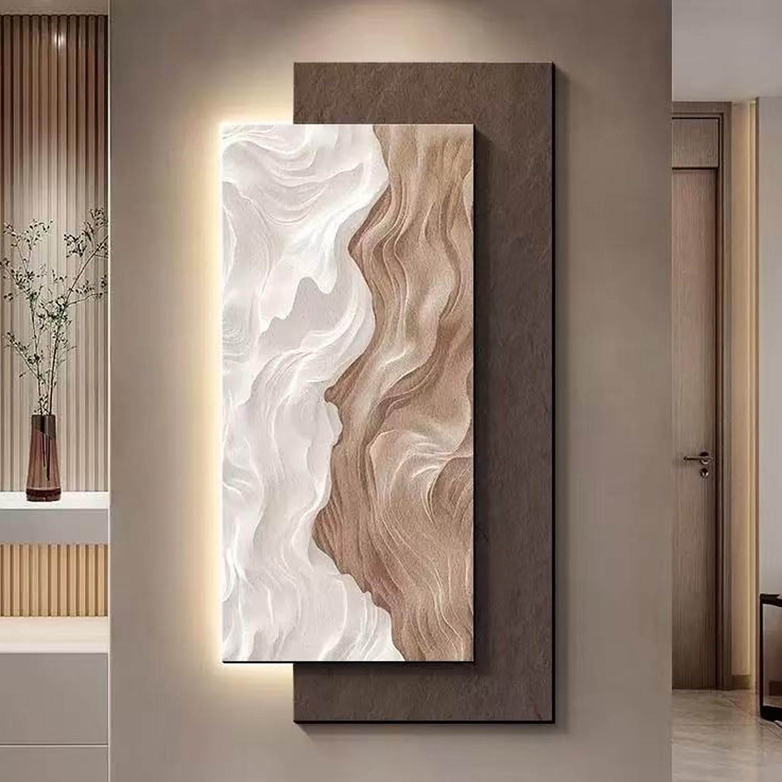 Quadro Decorativo da Parete 3D Effetto arenaria con Luce LED,Scultura Artistica Astratta da Parete con Alimentazione a Spina,Decorazione per corridoio, Ingresso | C,40*80cm/15.7*31.5in