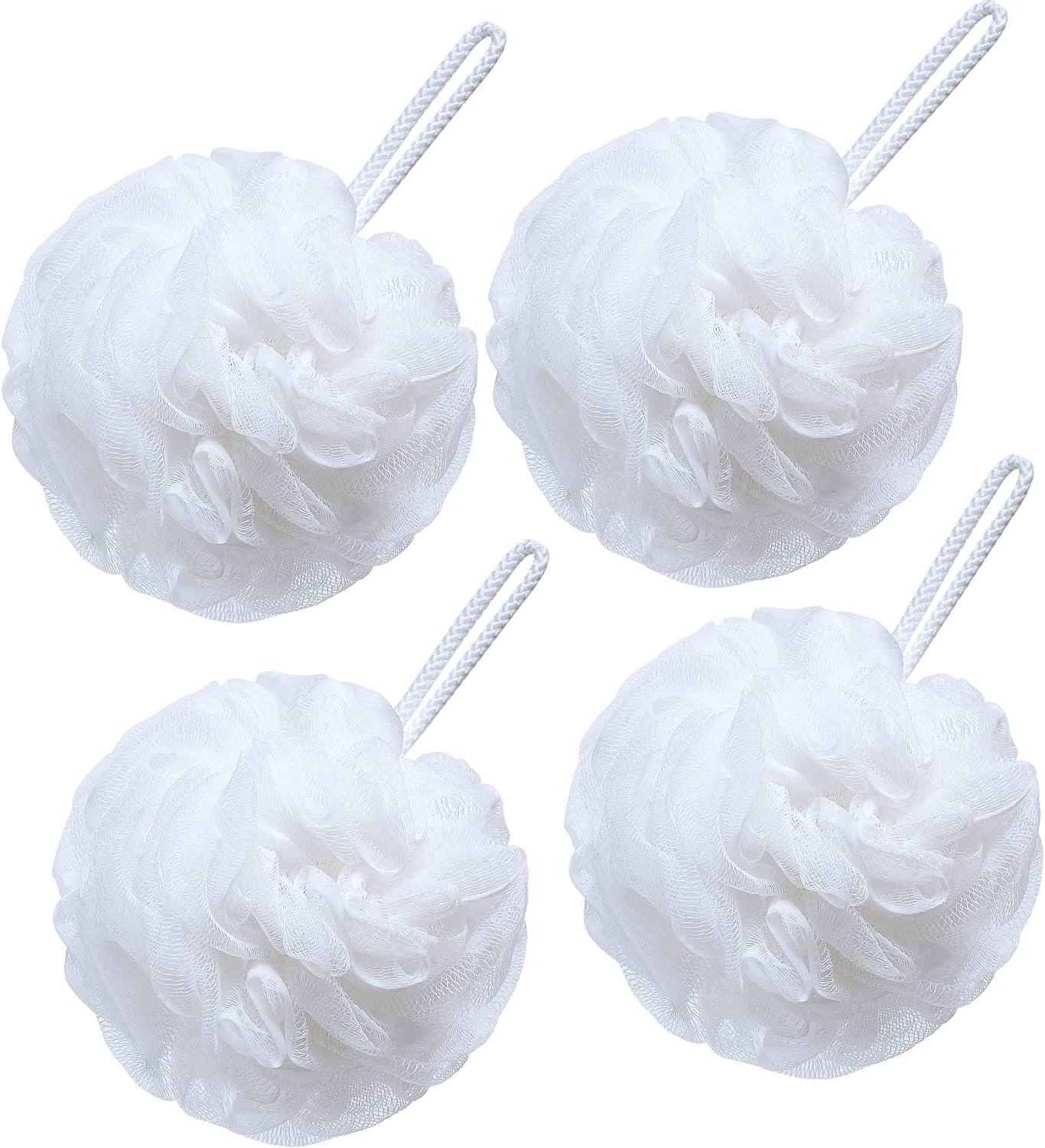 VANZAVANZU Bath Loofah Large 80g Shower Sponge Body Scrubber Mesh Pouf for Men and Women, Set of 4 (White)