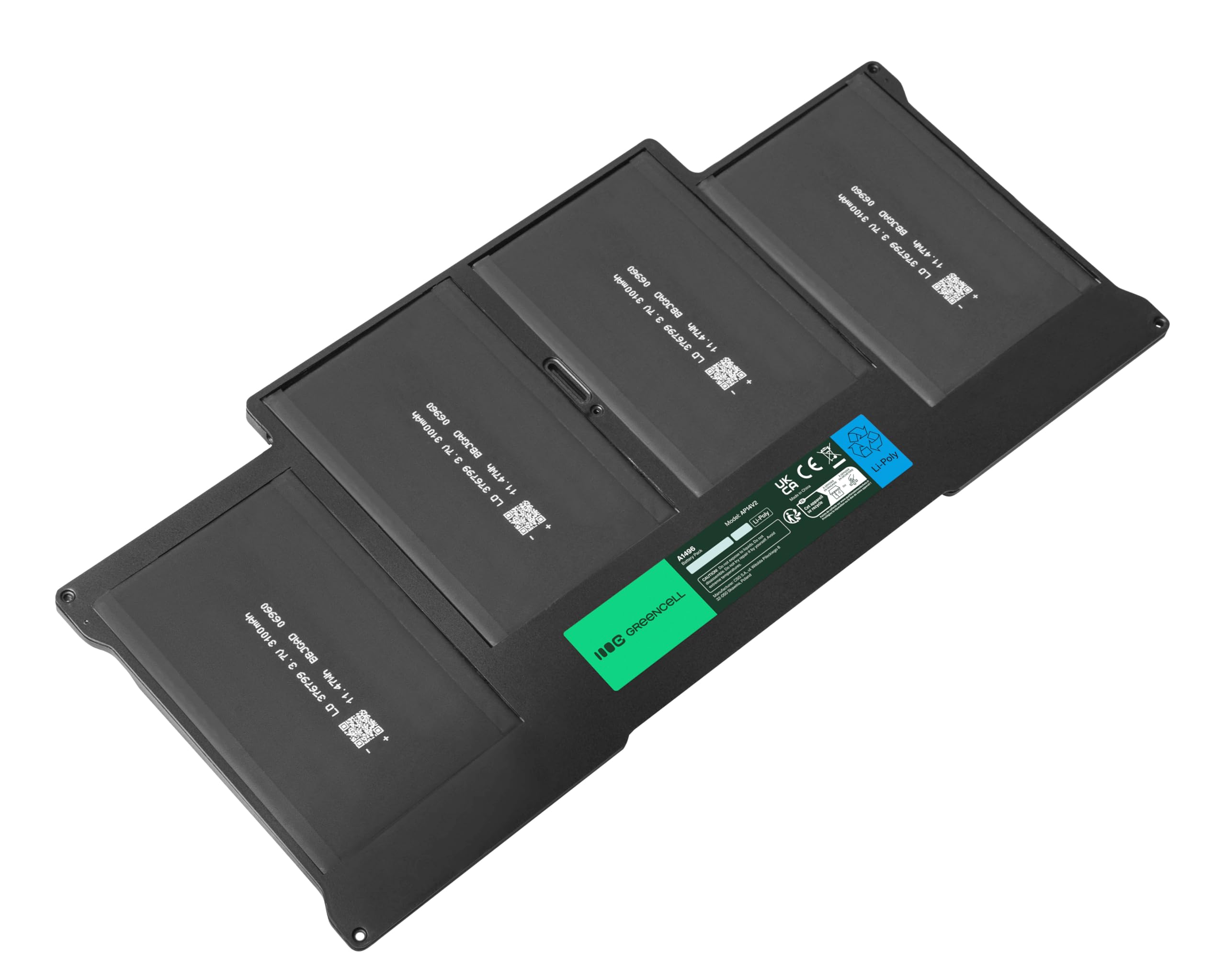 Green Cell Bateria do laptopa Apple MacBook Air 13 A1369 A1466 (2010, 2011, 2012, 2013, 2014, 2015, 2017) (47 Wh, 7.4-7.6 V, Kolor Czarny) A1377 A1405 A1496