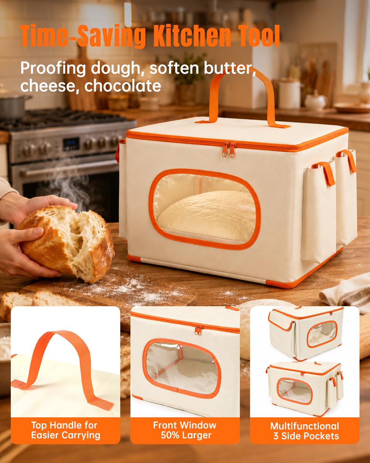 Scatola pieghevole per lievitazione del pane con finestra frontale, controllo della temperatura da 10 a 45 °C e timer 15 preimpostati da 0 a 48 ore, scatola per lievitazione di lievito naturale, con 3