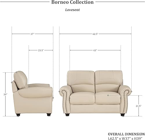 Miniatura 2 de Lexicon Juego de sofá de cuero a juego, juego de muebles de cuero de grano superior, incluye sofá y sofá biplaza, juego de 2 piezas, color crema