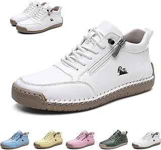 Damen Handgefertigt Weiches Leder Hohe Stiefel Outdoor Beck Schuhe Wasserdicht Rutschfest Allwetter Ultra-bequemer Barfußschuhe Reißverschluss Retro Wanderschuhe Orthopädische Sneakers