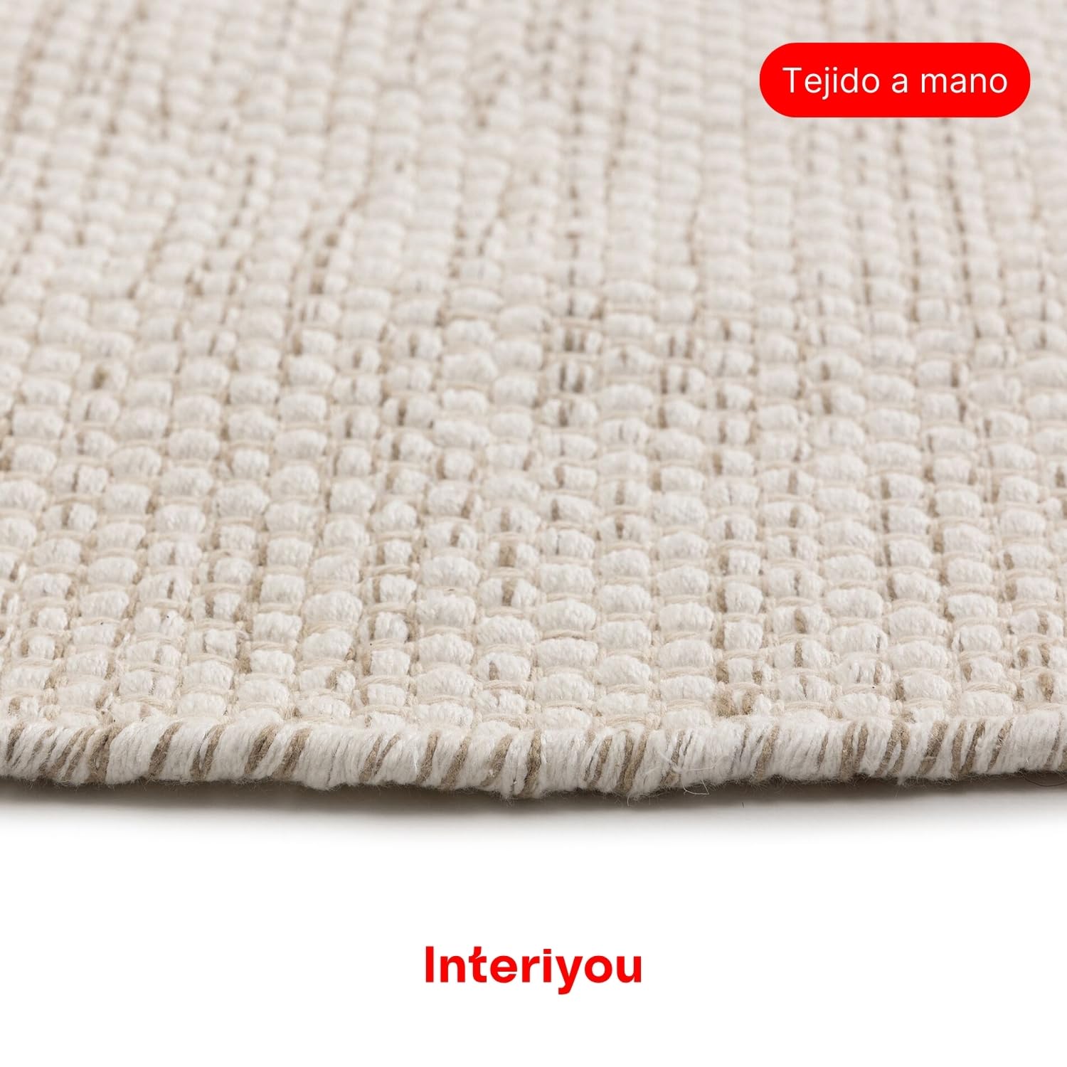 Interiyou Alfombra Salon Artesanal de algodón Riga - 120x120 cm Redondo Crema - Tejido a Mano para Sala, Dormitorio - 100% artesanía de Fibra Natural