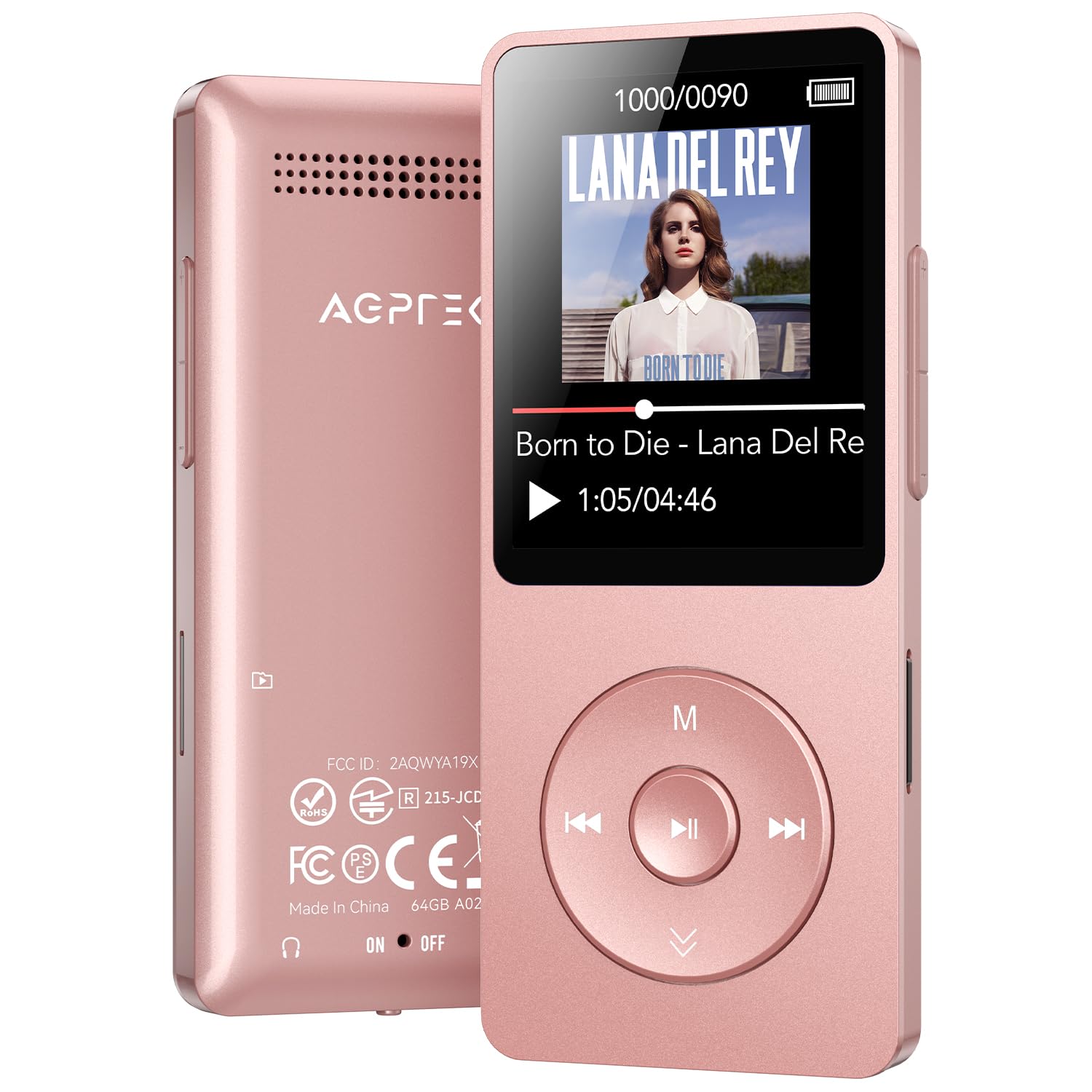 AGPTEK A02 MP3 Player with Bluetooth 5.3, 1.8 inch Screen Portable Music Player with Speaker, FM Radio, Voice Recorder, Supports Expanded Up to 128GB(