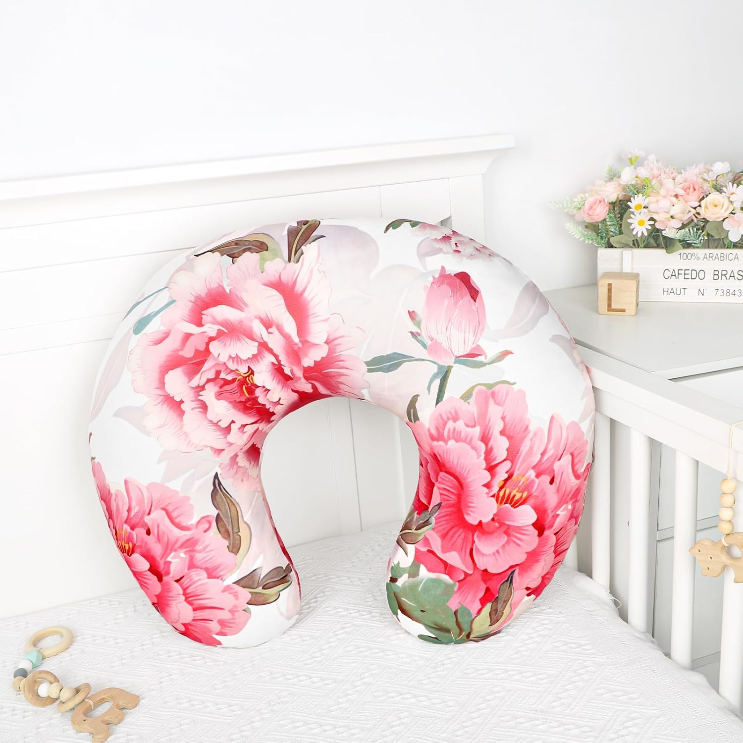 Nursing Pillow Cover, Breastfeeding Pillow Cover Stretchy Removable Feeding Pillowcase for Newborn, Ultra Soft and Comfortable Nursing Pillow Slipcover for Baby Girls Boys, Pink Peony Floral - Image 2