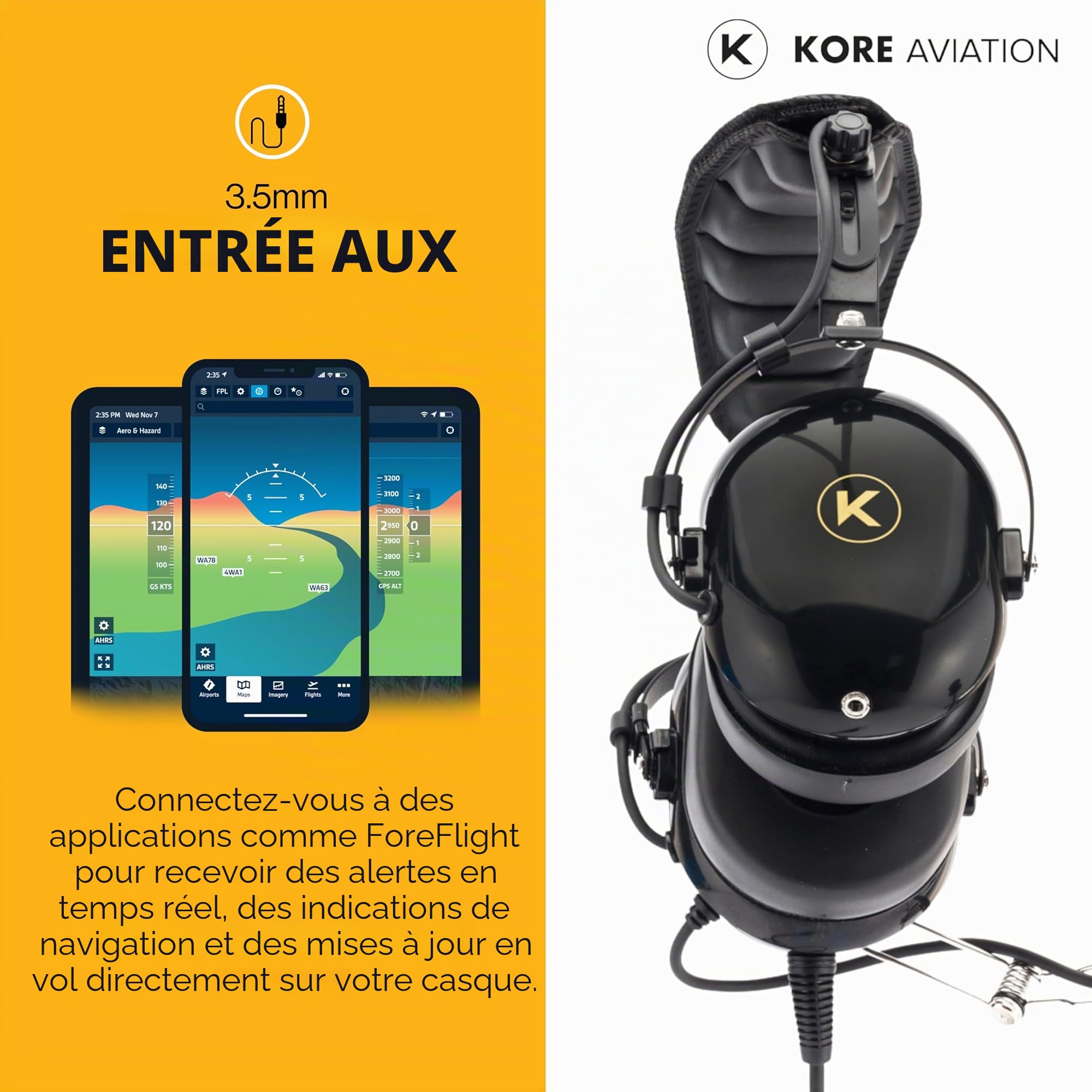 KORE Aviation Série P1 Tige Pnr Pilot Aviation Headset – Noir