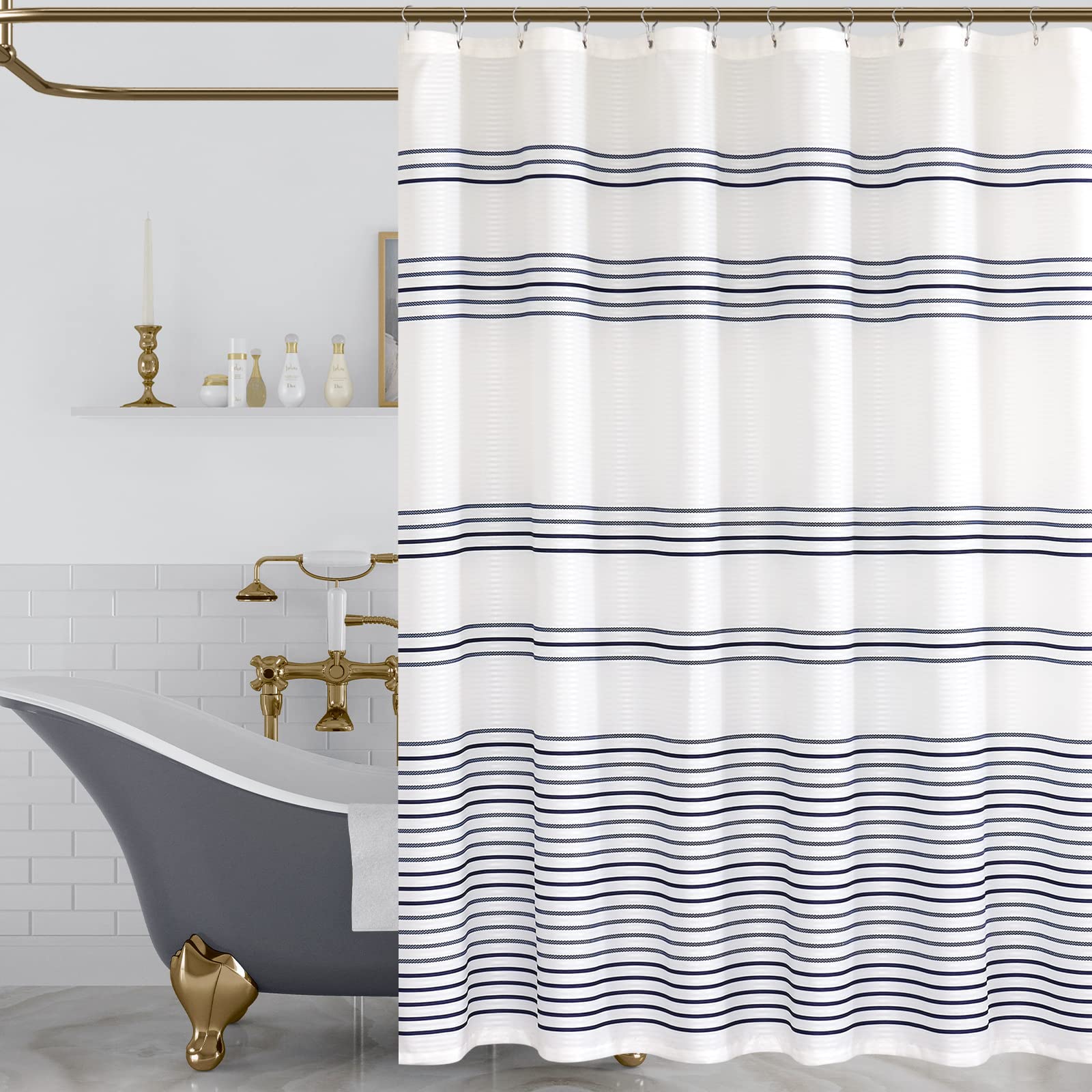 Lazzzy Blue and White Shower Curtain Waterproof Fabric