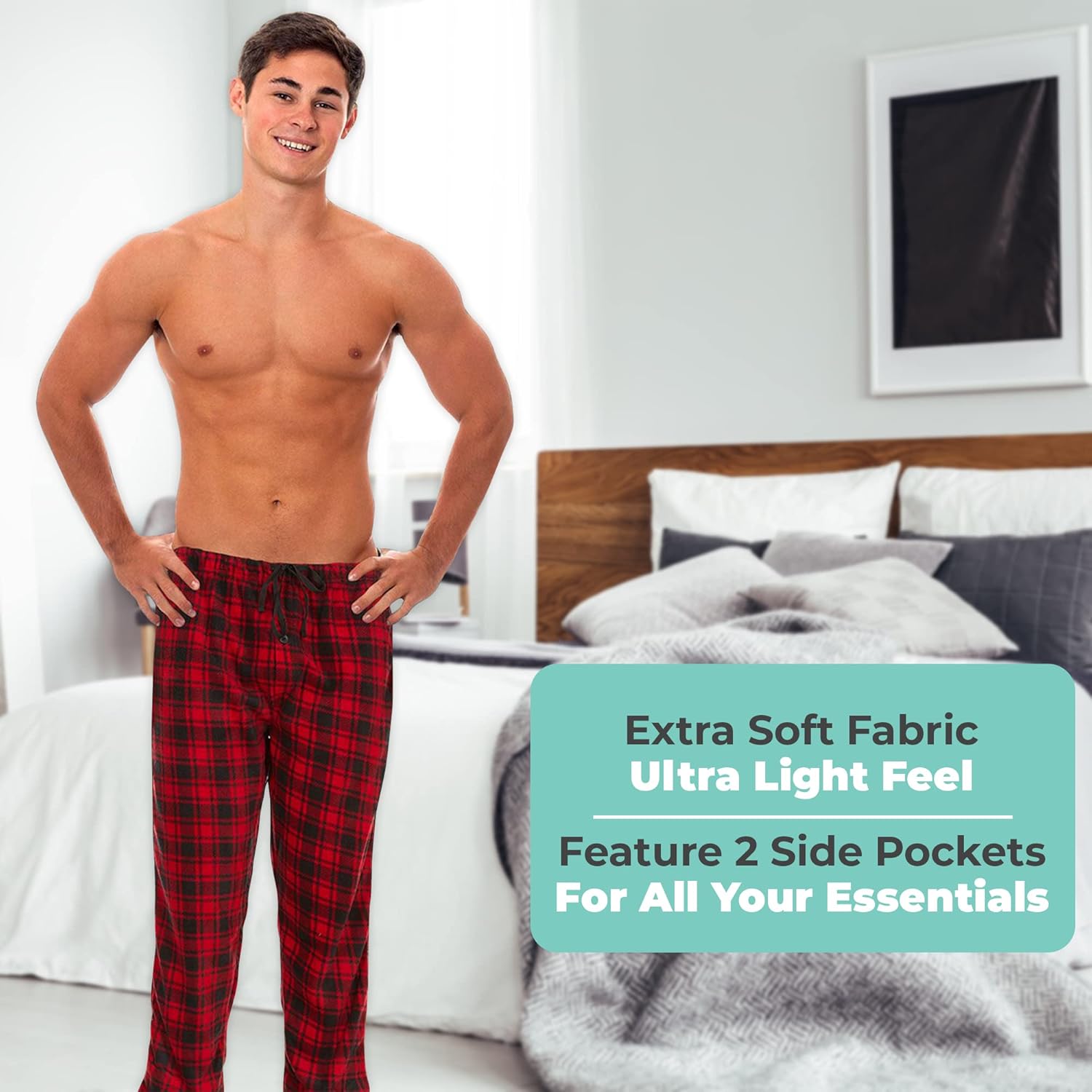 DARESAY Plaid Pajama Pants for Men – Fleece Men’s Pajama Bottoms - Mens PJ Pants with Pockets & Button Fly (Up to Size 3X) - Image 3