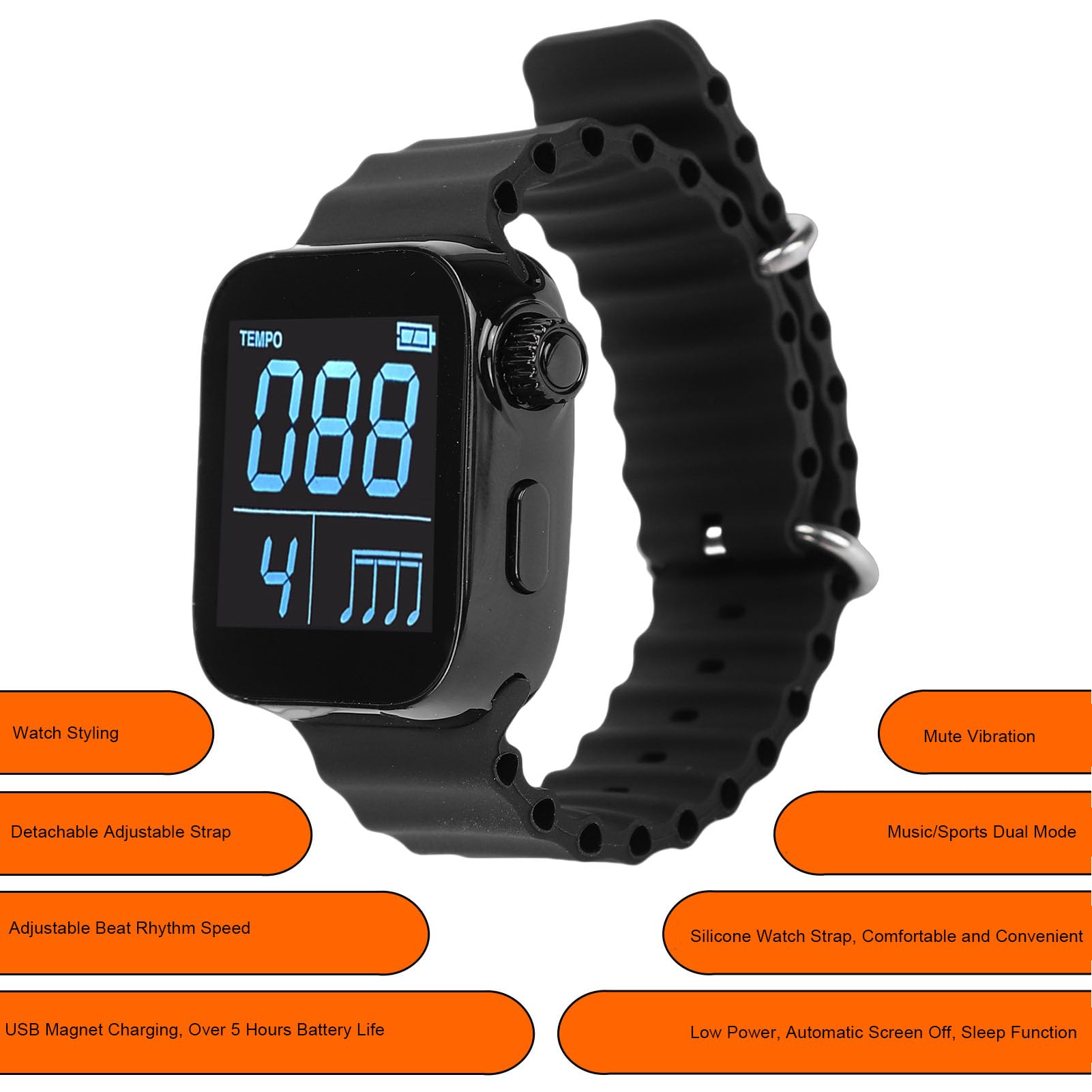 Montre Métronome Vibrante, Métronome électronique Portable pour la Pratique Musicale, la Course à Pied et le Sport, avec Contrôle par Application pour la Pratique Musicale,
