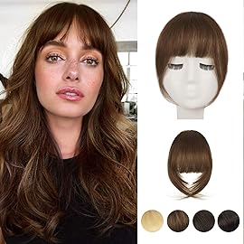BARSDAR Medium Brown Human Hair Bangs Clip in - 100% Real Human Hair Clip in Bangs for Women - Medium Brown French Bang Extensions Natura Fringe with Temples Hairpieces