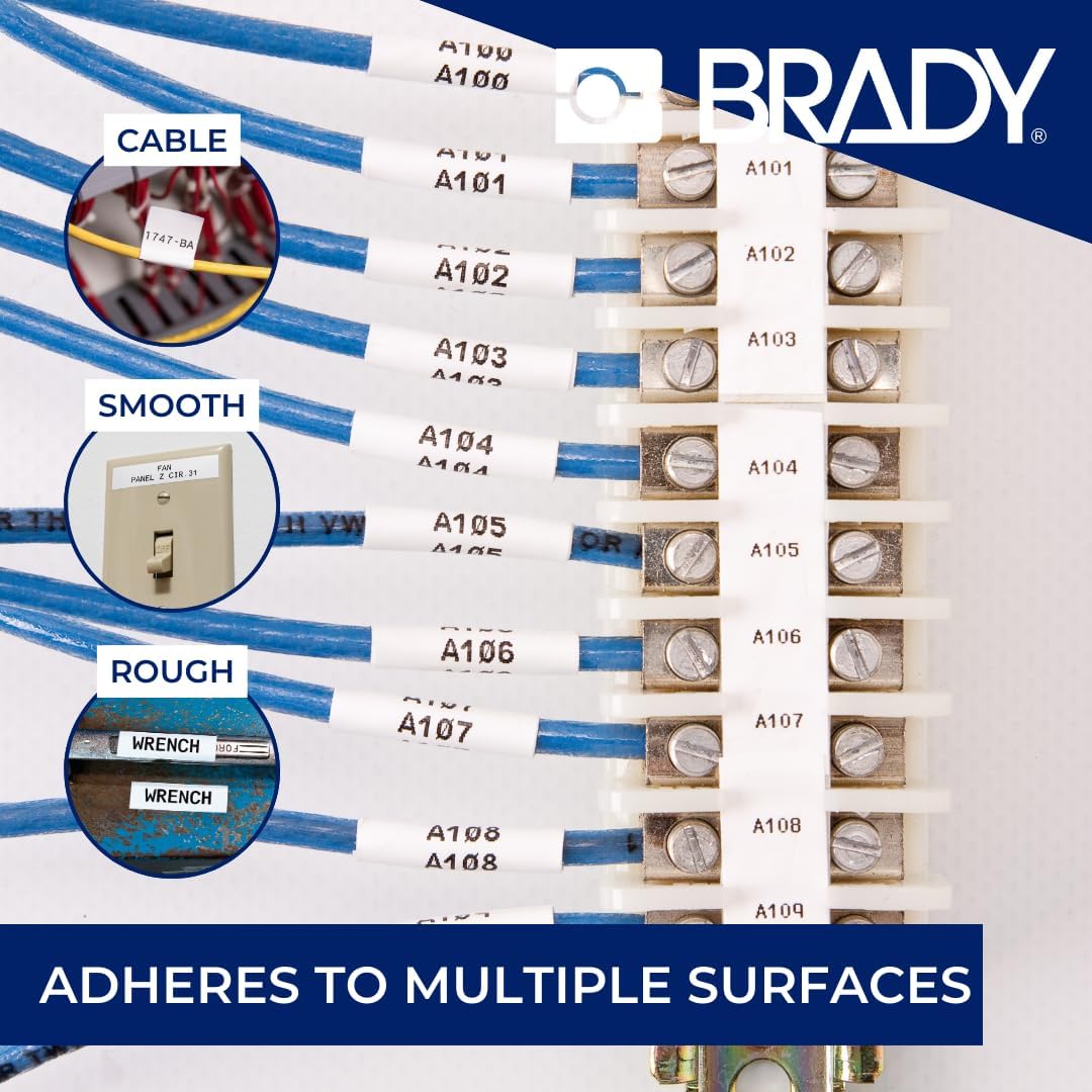 Brady Polyester Pre-Sized Labels for Label Printer BMP41/BMP51/BMP53/M511-480 Self Adhesive Printer Labels - Black on White (25,40 mm (W) x 12,70 mm (H)) - M4-47-483
