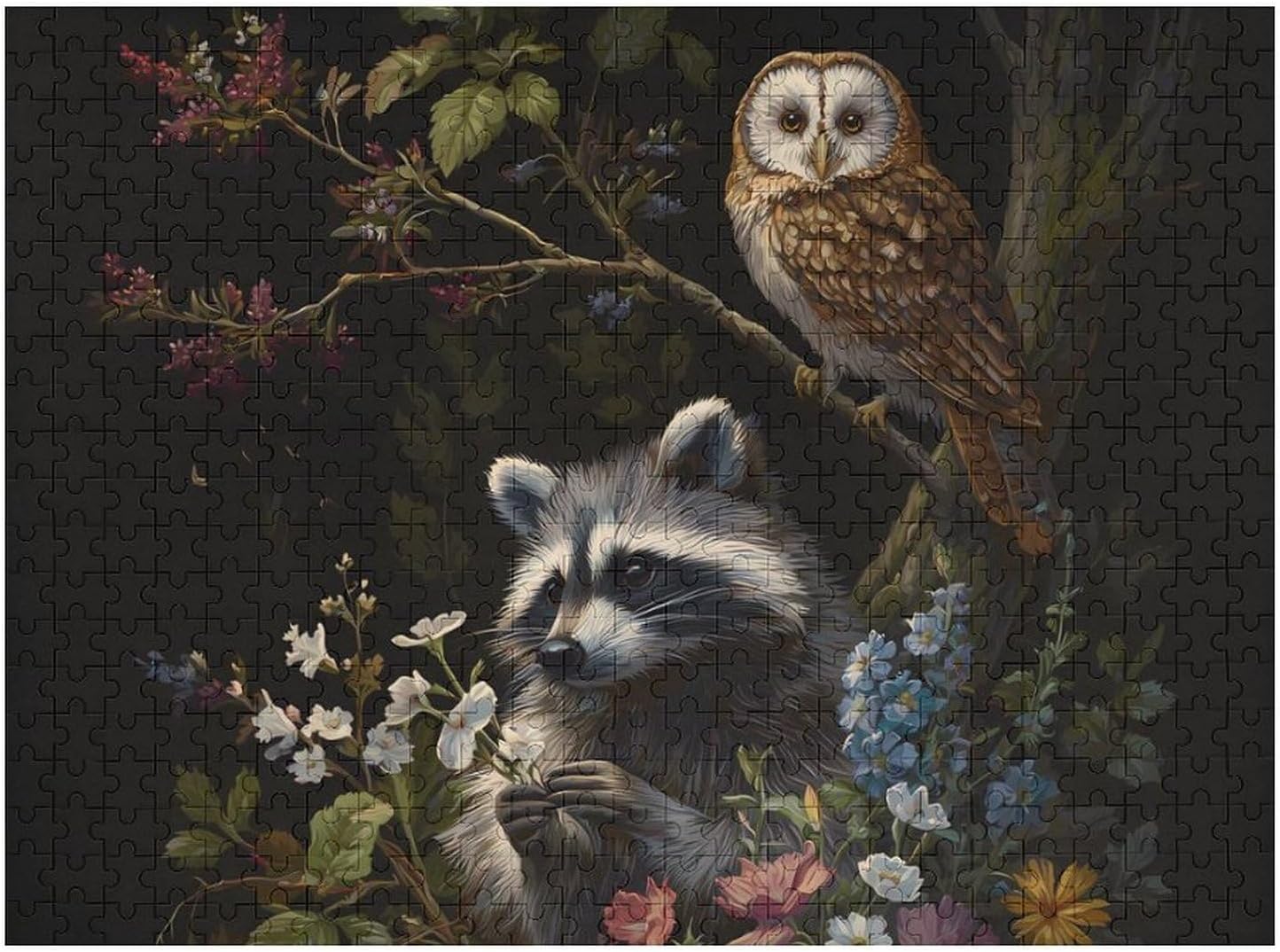 Wild Owl Raccoon Puzzles for Adults 500 PCS Wooden Jigsaw Puzzle Wall Decor Christmas