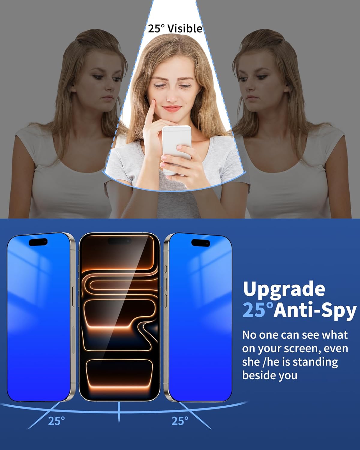 2 Pack Privacy Screen Protector for iPhone 17 Pro Gradient Colorful for iPhone17 Pro Tempered Glass Anti-Spy Full Coverage Easy Installation Frame Anti-Scratch (6.3 inch Blue) - Image 2