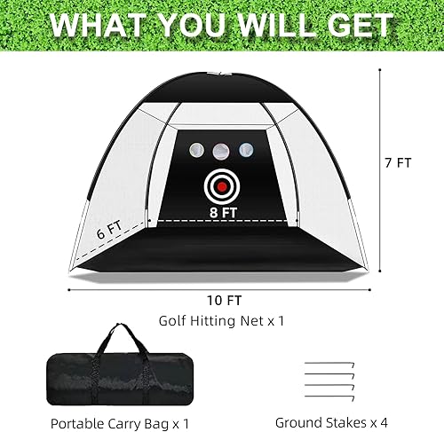 Miniatura 3 de Red de práctica de golf resistente, red de columpio de golf, redes de entrenamiento de golf de 10 x 7 pies, con objetivo y bolsa de transporte para