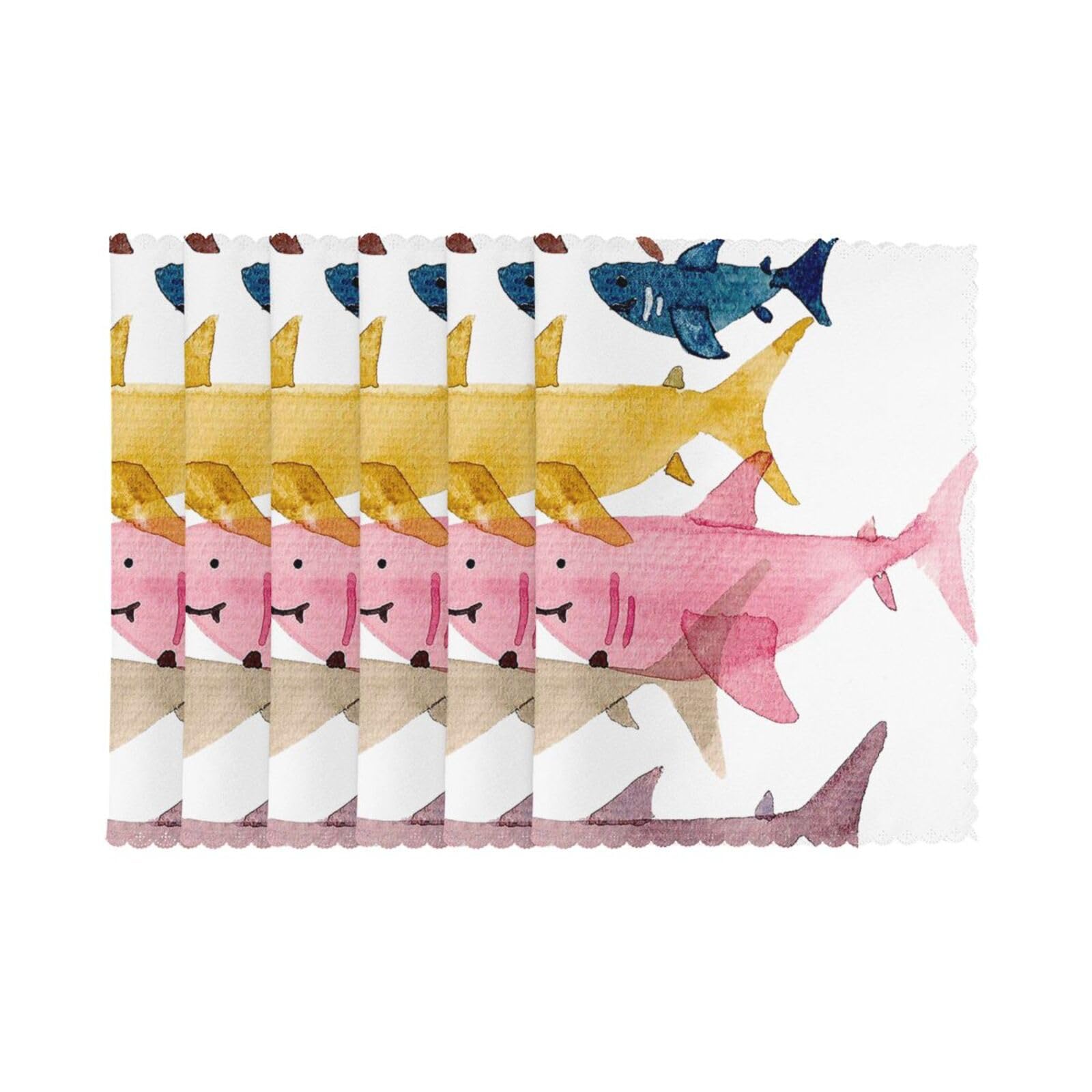 6 PCS Heat Resistant Placemat 45x30 CM, Colorful Fish Printed Non-Slip Place Mats for Kitchen Dining Table Indoor Outdoor