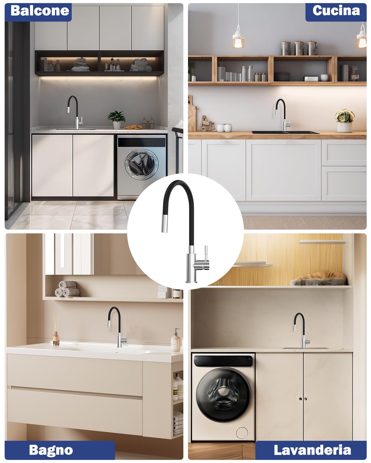 Rubinetto Lavello Cucina, Rubinetto Cucina, Rubinetti Cucina in Acciaio Inox, Miscelatore Cucina, Modalità acqua doppia, 360°Rubinetto Pieghevole Lavello Cucina, Rubinetto Sottofinestra Nero