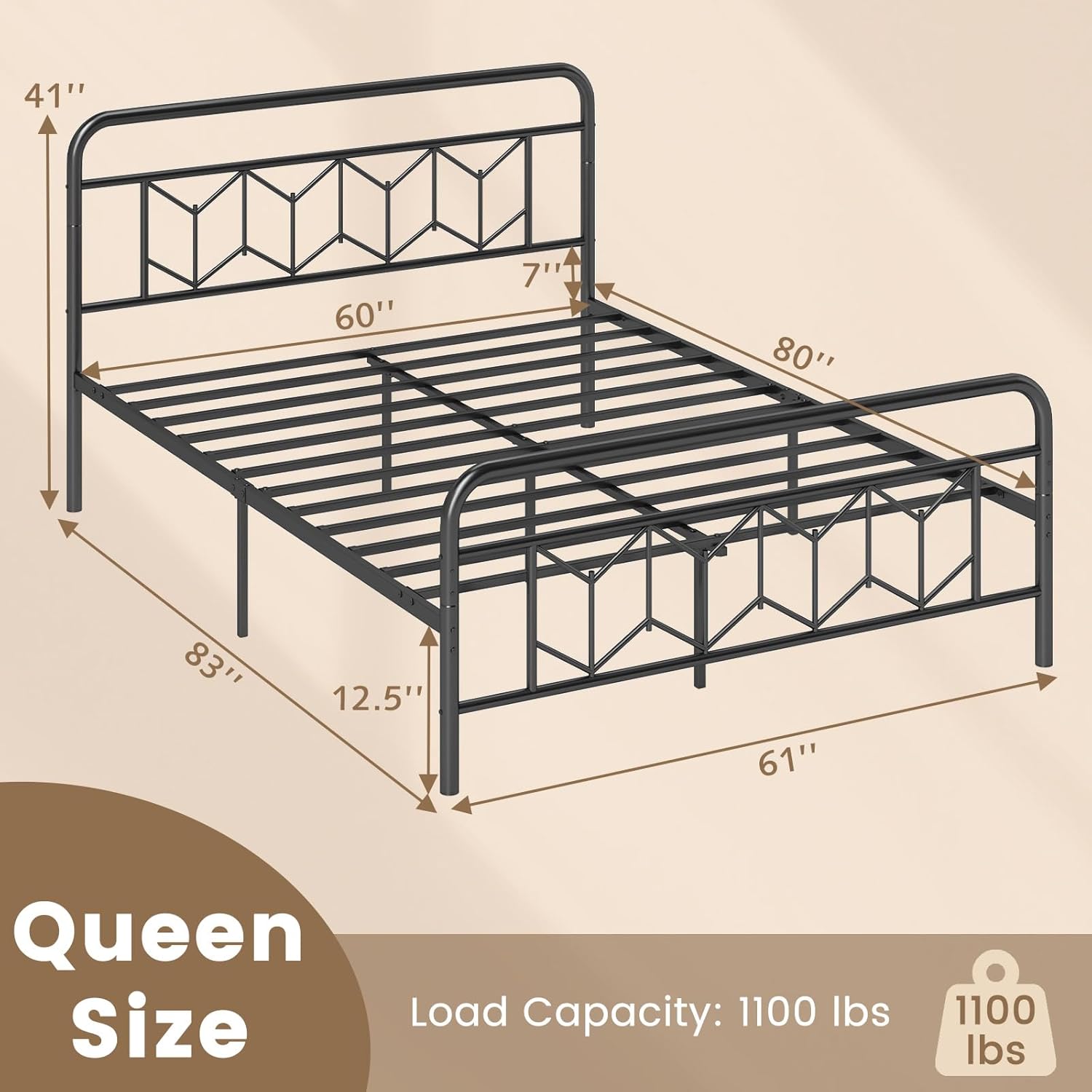 Giantex Queen Metal Platform Bed Frame with Victorian Style Headboard & Footboard, Heavy Duty Slats Support Mattress Foundation, Under Bed Storage, No Box Spring Needed, Bed Frame Queen Size, Black