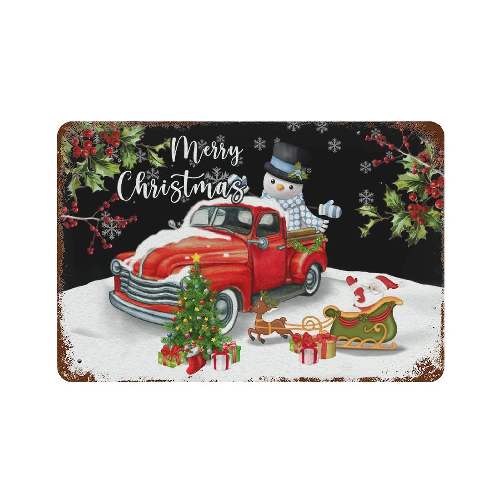 Panneau en métal Merry Christmas pour raviver les souvenirs des Noëls d'enfance