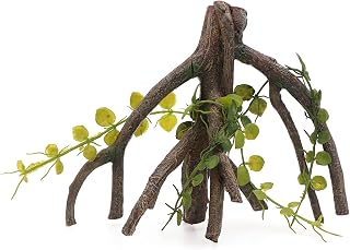 Reptile Corner Climbing Branch with Plant Leaves Terrarium Habitat Decoration for Bearded Dragon Lizard Snake Hermit Crab Crested Gecko Leopard Chameleon Frog Climbing Accessory