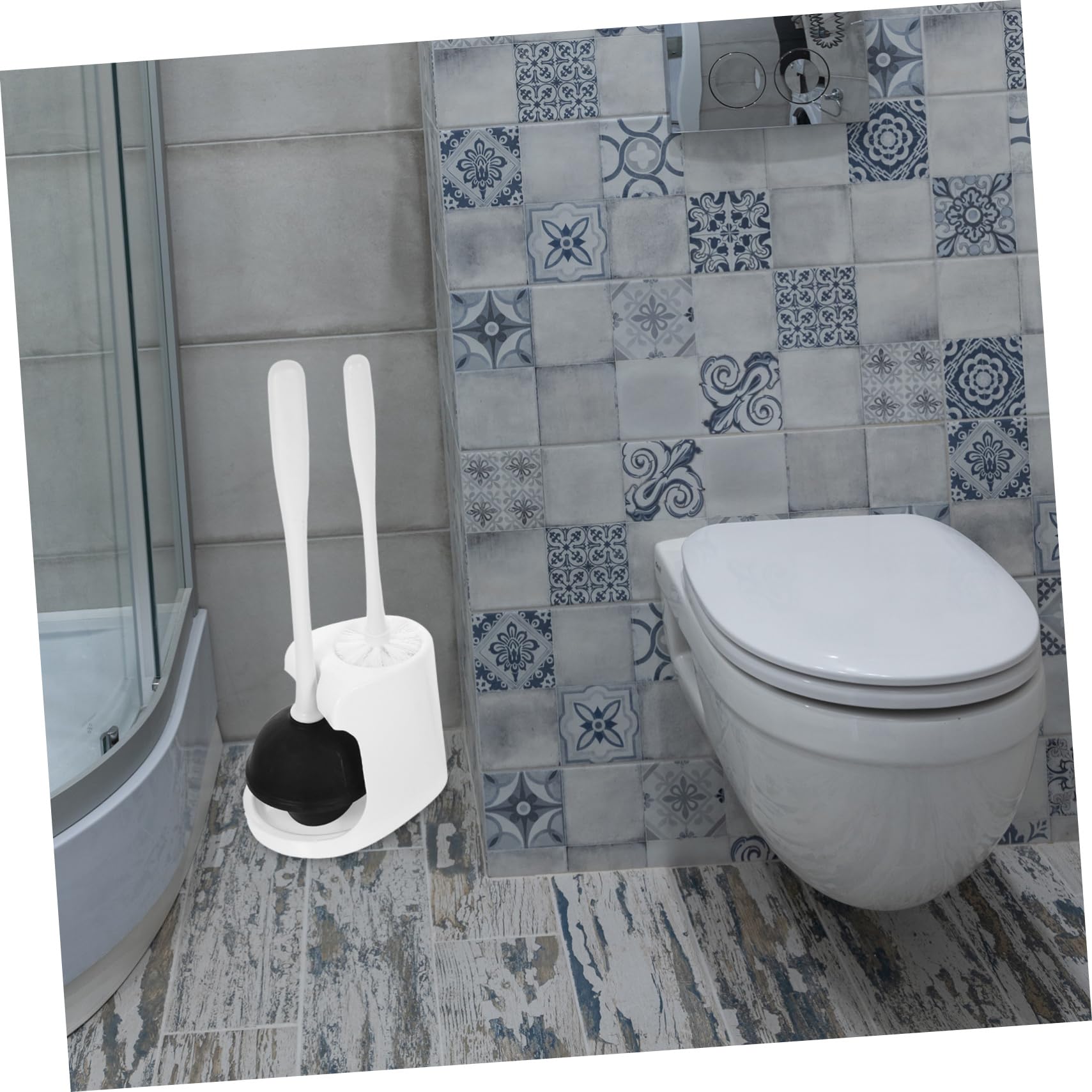 Alipis Juego de Escobilla de Inodoro Diseño Elegante y Funcional con Soporte y Émbolo en Abs y Goma para Limpieza Completa en Baño para Hogar