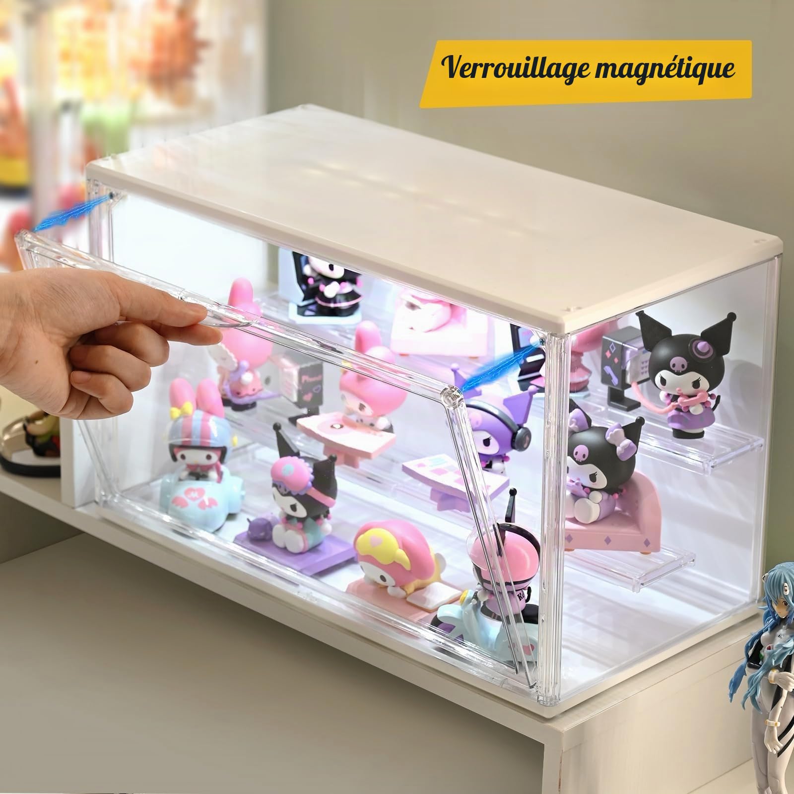 GUDEMAY Vitrine Acrylique avec LED, Boîte Rangement Empilable, Lot de 3