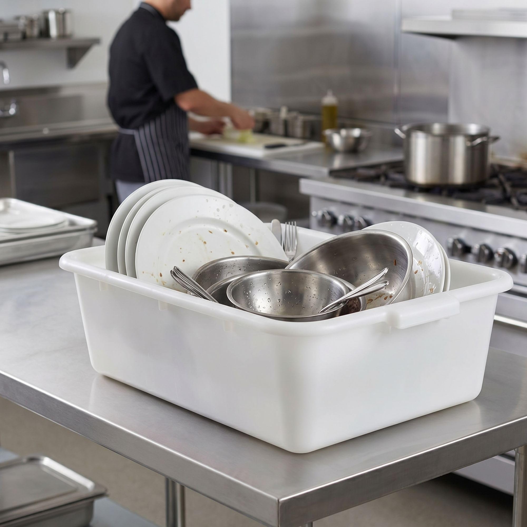 TrueCraftware - Boîte de bus de cuisine utilitaire de 50,8 x 39,1 x 12,7 cm avec poignées - Couleur blanche - En plastique robuste - Pour restaurant, cuisine, restaurant et restaurant