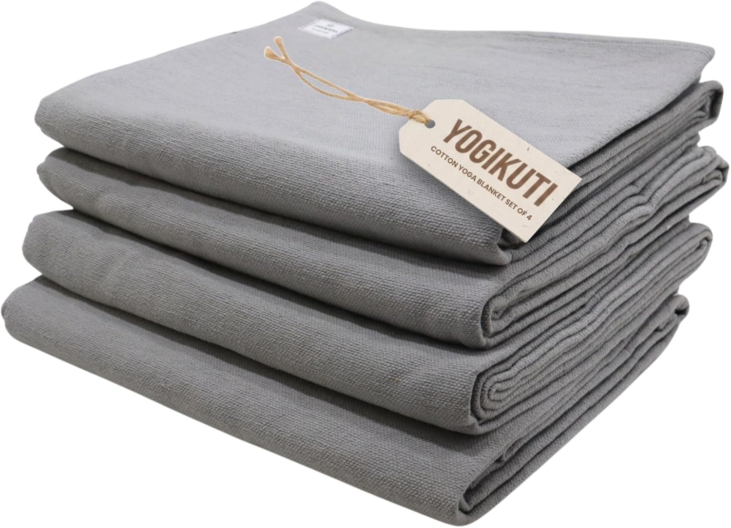 Yogikuti Iyengar 100% Cotton Yoga Blanket Grey Set of 4pcs Premium Blanket for Support & Comfort in Iyengar Yoga & Restorative Poses
