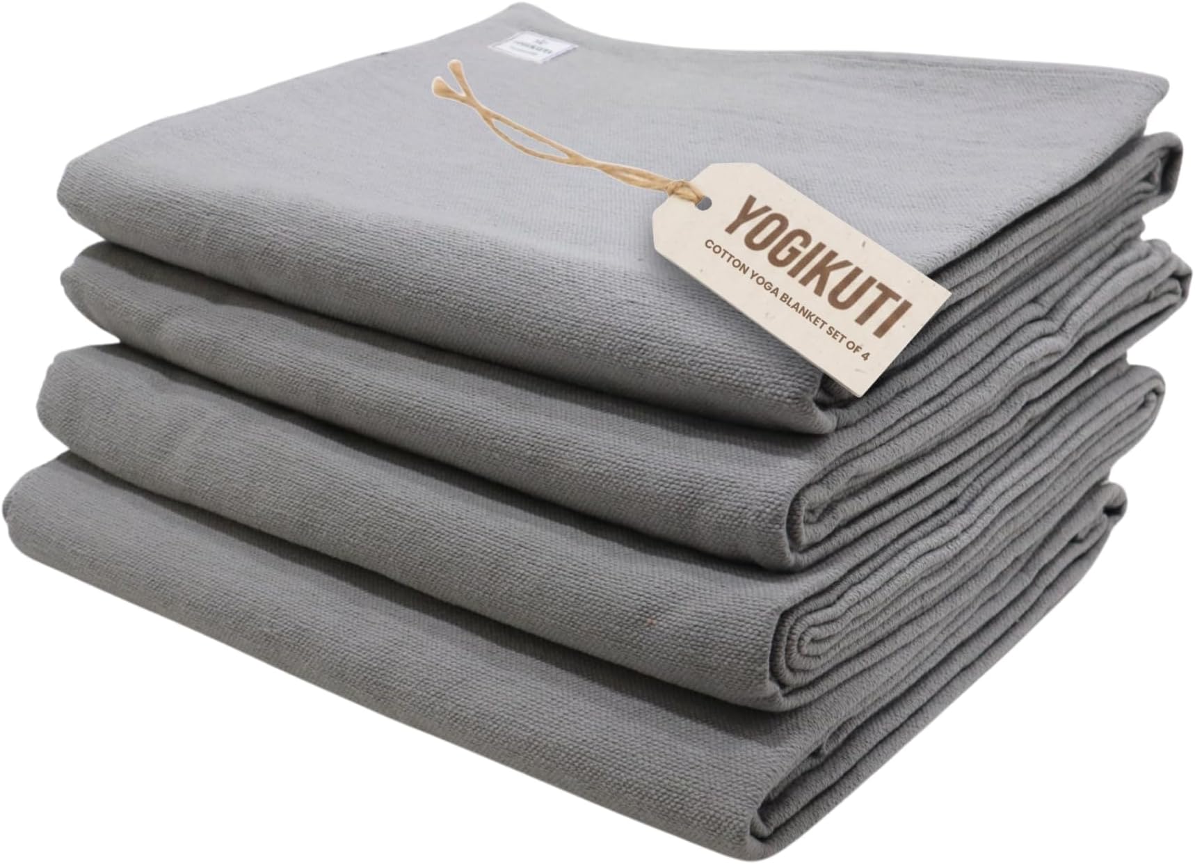 Yogikuti Iyengar Cotton Yoga Blanket Set of Four- Thick Handwoven Yoga Blankets for Restorative Yoga Meditation & Pranayama- Premium Cotton Yoga Blanket for Support & Comfort in Iyengar Yoga (Gray)