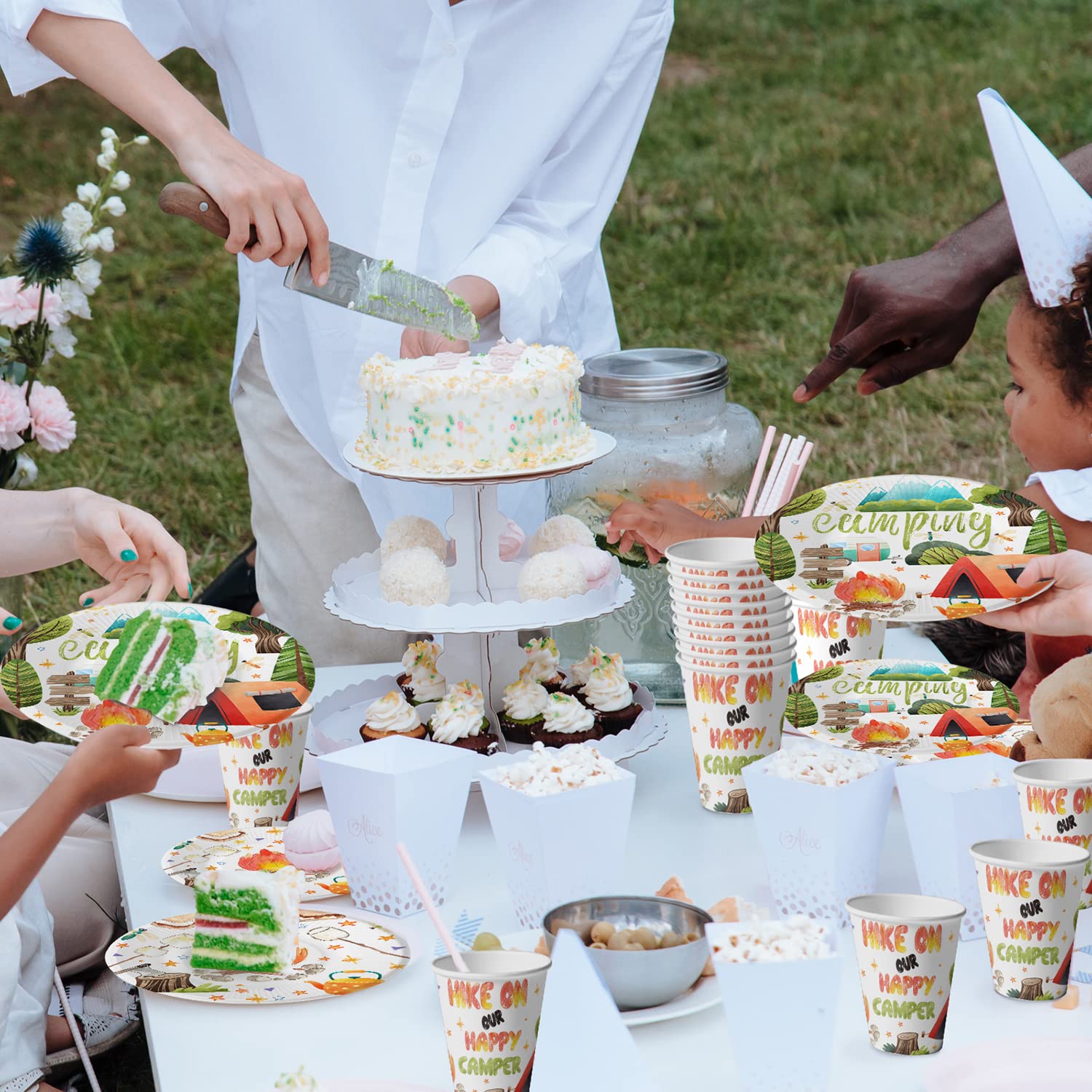 Kit Vaisselle Fête Camping 40 Personnes - Assiettes, Gobelets, Serviettes Et Nappe Thème Nature