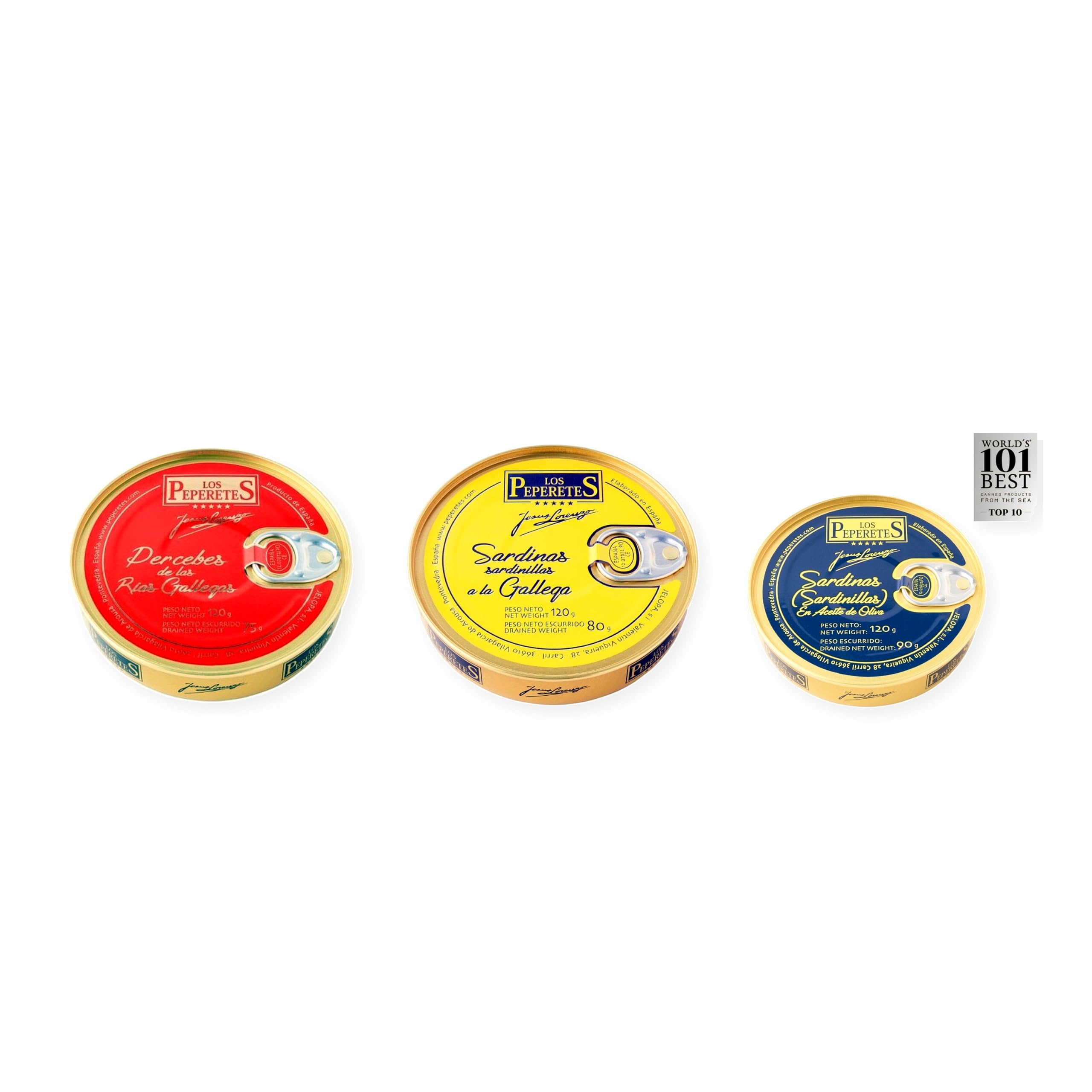 los peperetes conservas Percebes Rías Gallegas, Sardinillas Gallega y Sardinillas Aceite Oliva pack 3 latas