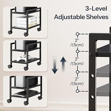 HOOBRO Computer Tower Stand, 2-Tier Computer Tower Cart, Printer Table, PC Stand Under Desk, Mobile Rolling Cart with Wheels, Height Adjustable, for Home Office, Black EBB11CJ01