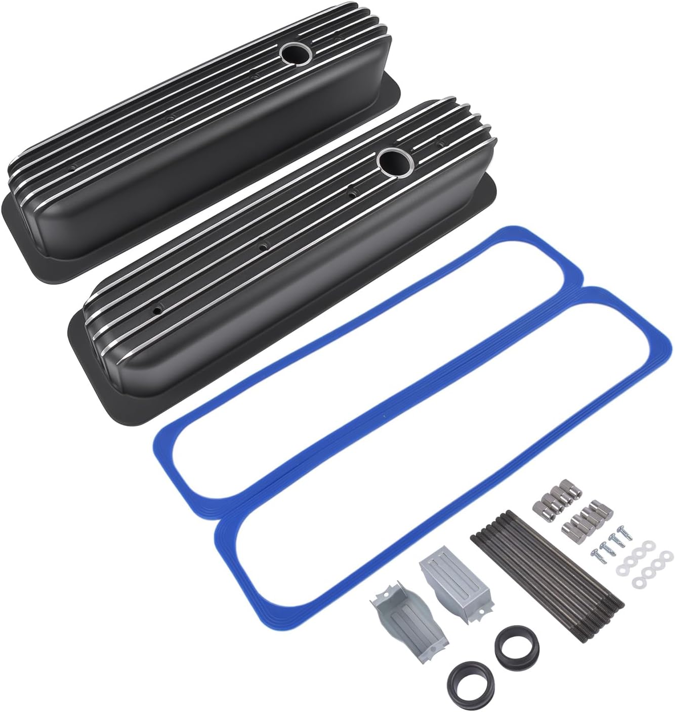 Tall Finned Aluminum Valve Covers Black Replacement for Chevy Small Block 305 350 1987-1997 6186BK