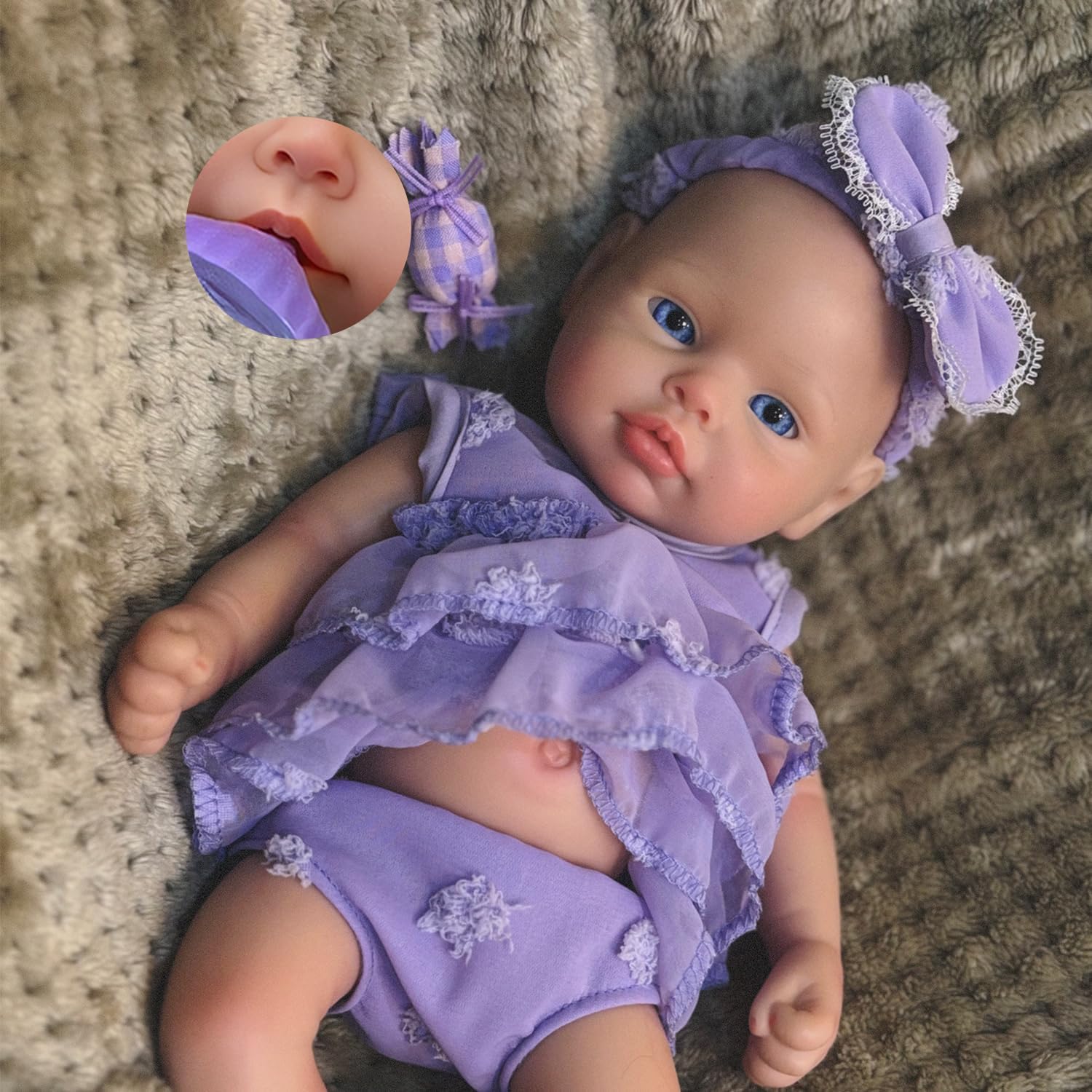 13 Inch Full Body Silicone Baby Dolls Can Open Mouth Take a Pacifier Realistic Soft Silicone Reborn Baby Doll Birthday Gifts for Kids