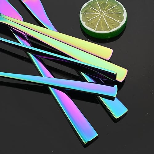 Miniatura 7 de JASHII Rainbow - Juego de cubiertos de 20 piezas de acero inoxidable 304 coloridos para 4, juego de vajilla para comer, acabado de espejo, mango
