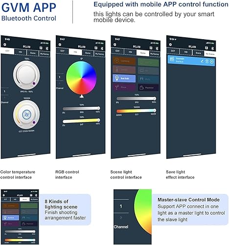Miniatura 6 de GVM - Luz de video RGB de 65 W con control Bluetooth, kit de iluminación de video LED 1300D, 25000lux/1.6 ft, kit de iluminación de fotografía a