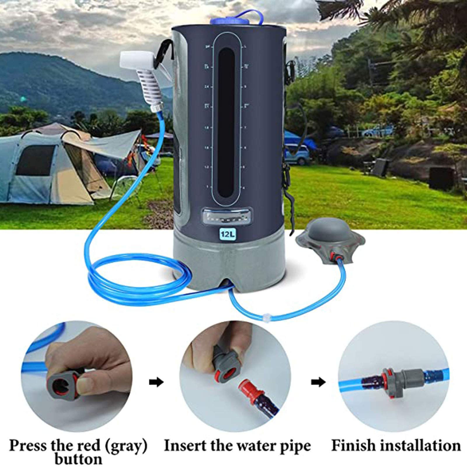 SWANEW Douche De Camping Douche De Jardin Sac à Eau Portable 12L Shower Outdoor Avec Pompe 86010996