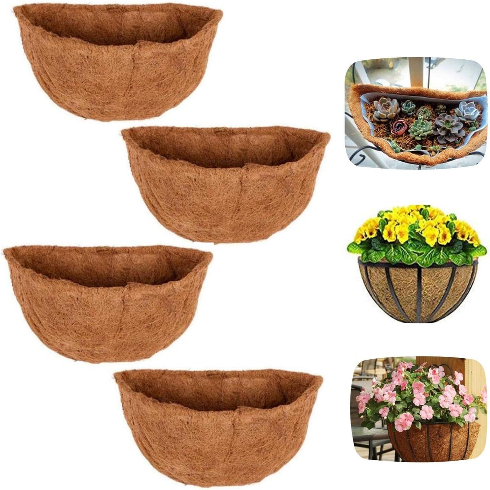 Ylnailky Hanging Basket Liner | 4 Pièces Natural Coco Fiber Liners For Round And Trough Hanging Baskets | Wall Mounted Planters Flower Basket | For Wire Baskets And Flowers Outdoor Garden Decor