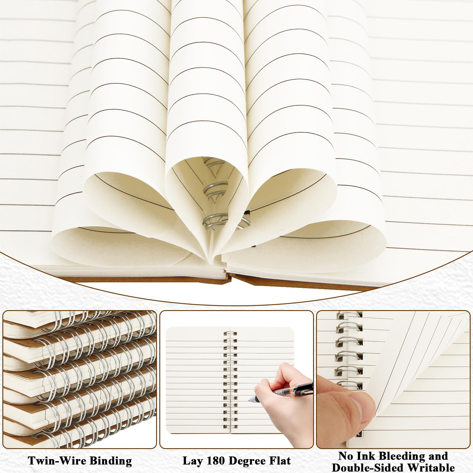 MIVIDE Lot de 60 petits carnets à spirales en vrac, 7,6 x 12,7 cm, mini blocs-notes lignés avec couverture en kraft pour notes, école, affaires, bureau (60 feuilles/120 pages)
