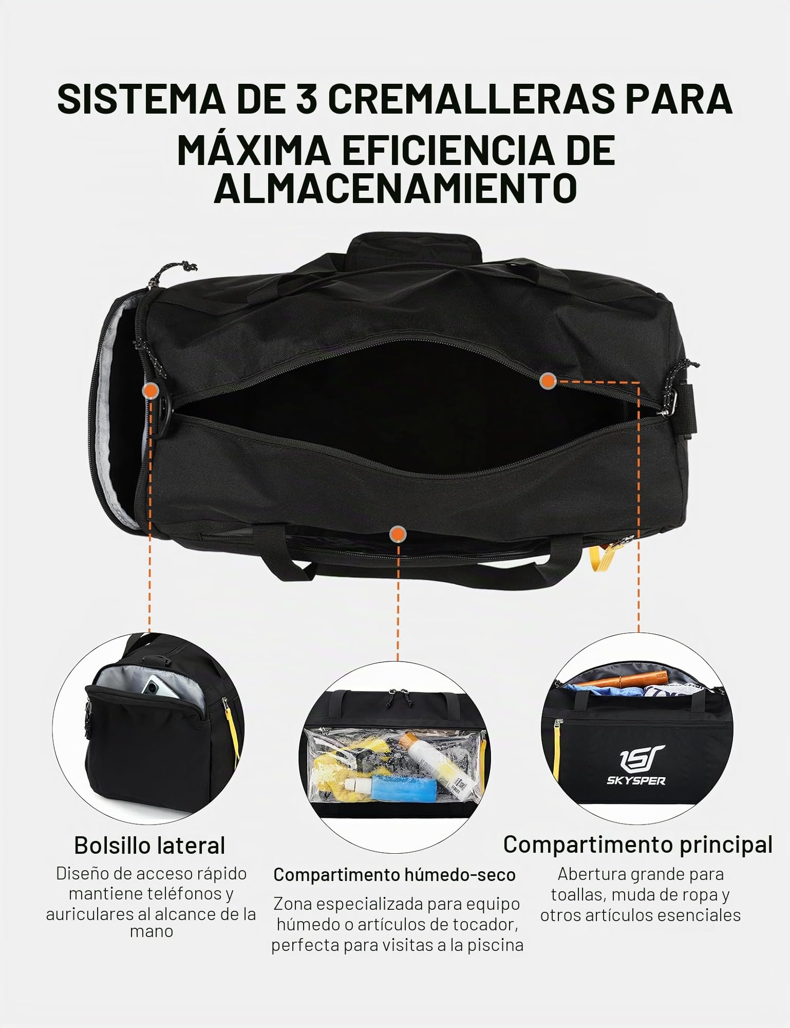 SKYSPER Bolsa Deporte 30L, Bolsa Gimnasio Separación Seca Húmeda Viaje Hombre Mujer