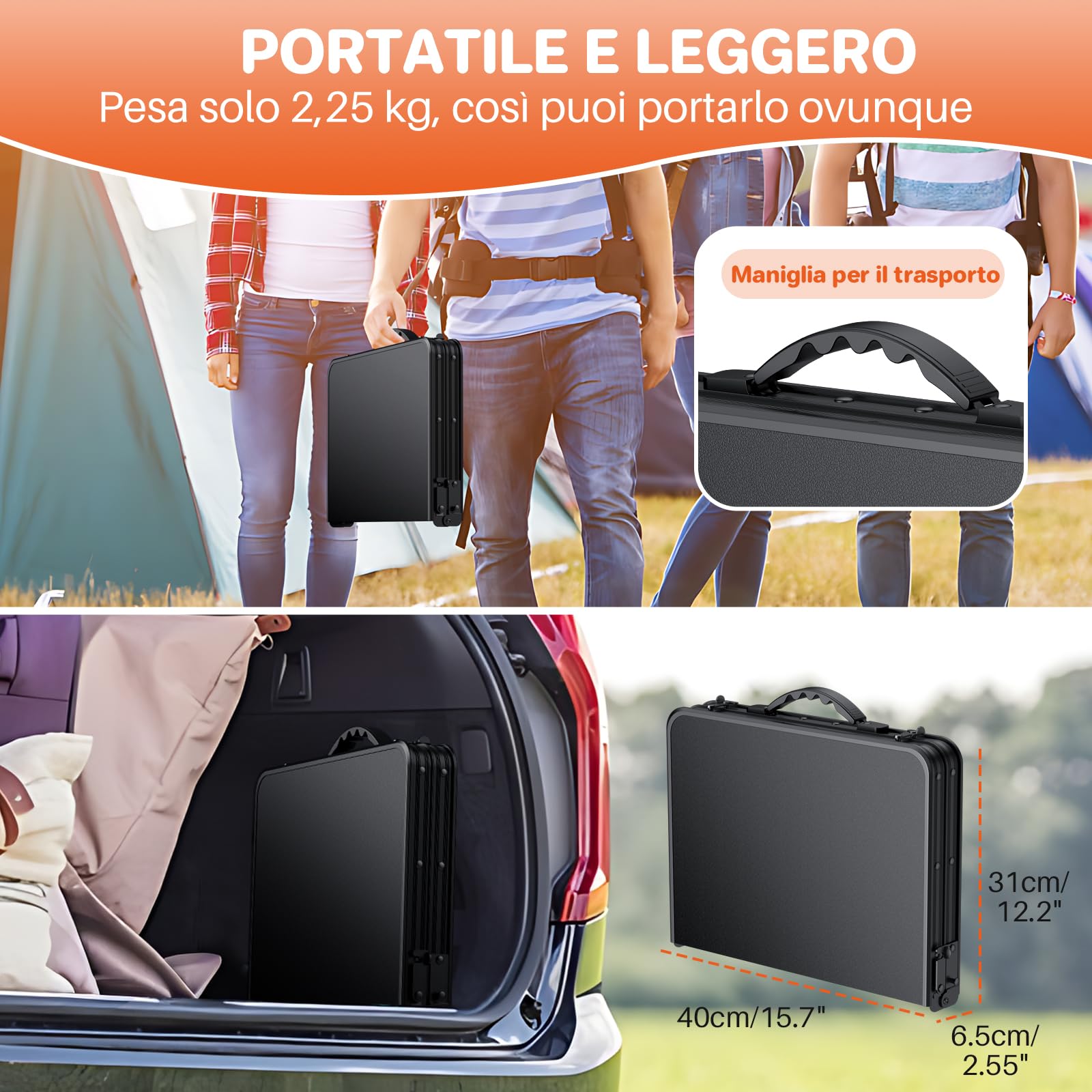 FUNYKICH Tavolo da Campeggio Pieghevole,3 Altezze Regolabili 26/48/70 cm | Tavolo da Picnic 58x40 cm,Plastica Telaio in Lega di Alluminio,Impermeabile,Portatile,per Barbecue/Pesca