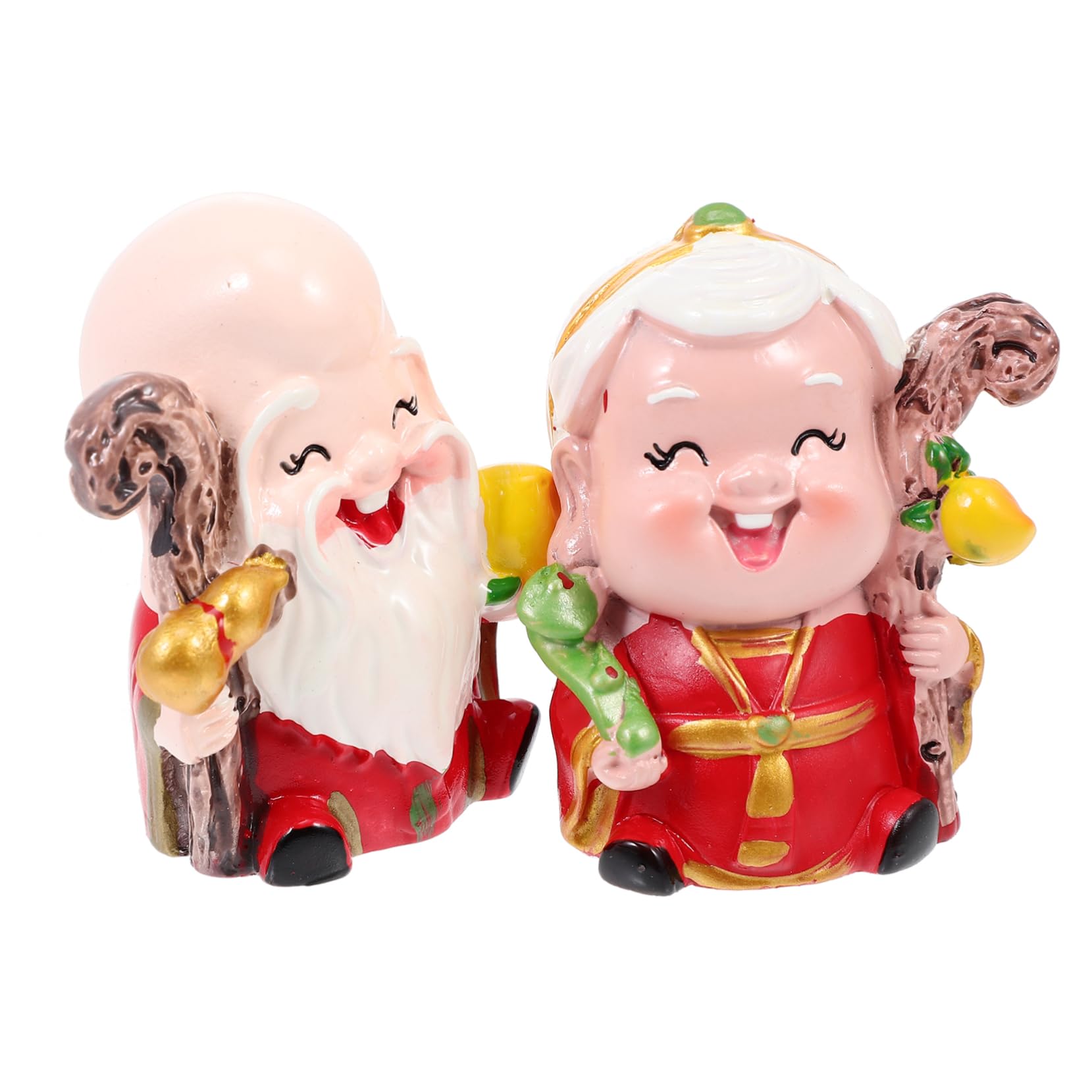 ZXQUEGF 2 szt. Urodziny zabawki dla chłopca Miniatury Figurki Feng Shui Statua Długowieczność Rzeźba Starsza para Ozdoba Bóg długowieczności Figurka Dekoracje samochodowe Vintage Szczęście Statua