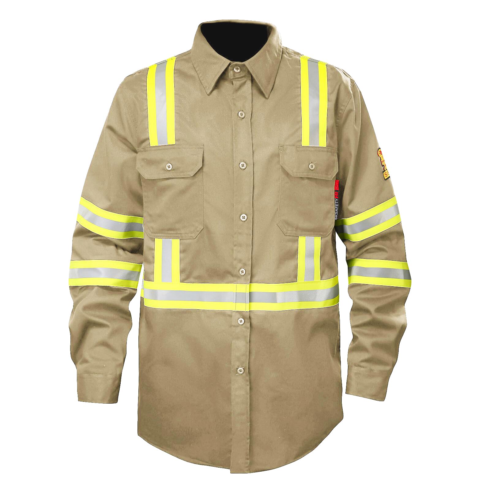 SKSAFETY 7oz FR Shirts for Men, Welding Shirt Hi Vis Flame Resistant 100% Cotton Fire Retardant Longsleeve Shirt CAT2