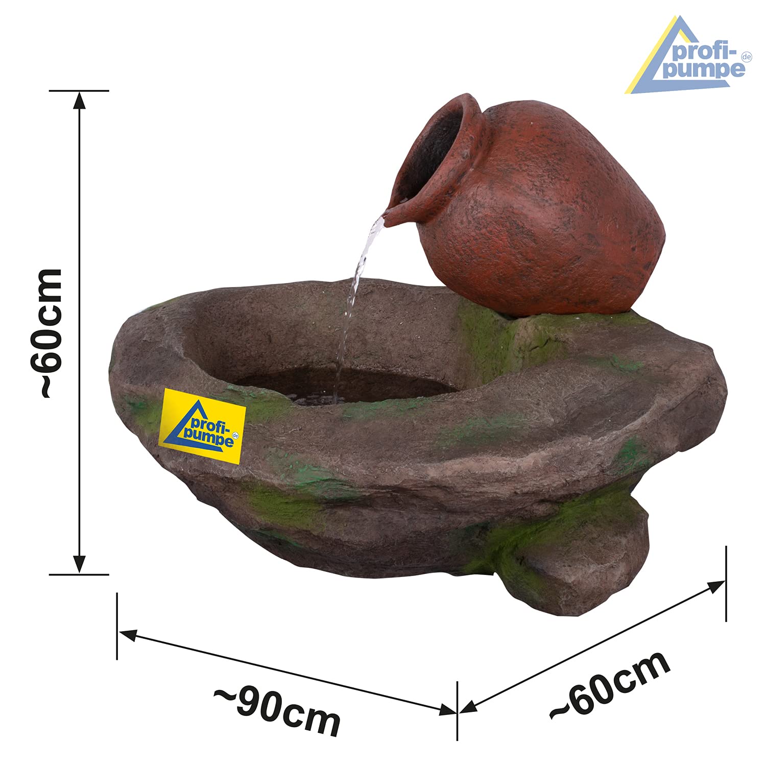 Fontana da giardino, fontana decorativa, fontana da interni, 230 V, cascata, gioco d'acqua per giardino, laghetto da giardino, terrazza, balcone, molto decorativa (AMPHORE con luce a LED)
