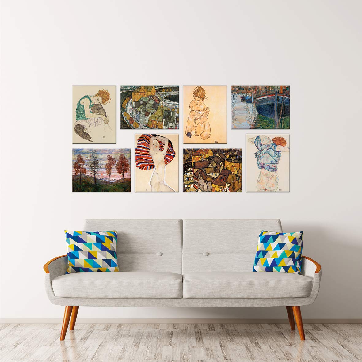 LuxHomeDecor Quadri egon schiele 8 pezzi 40x30 cm Stampa su Tela con Telaio in Legno Arredamento Arte Arredo Moderno