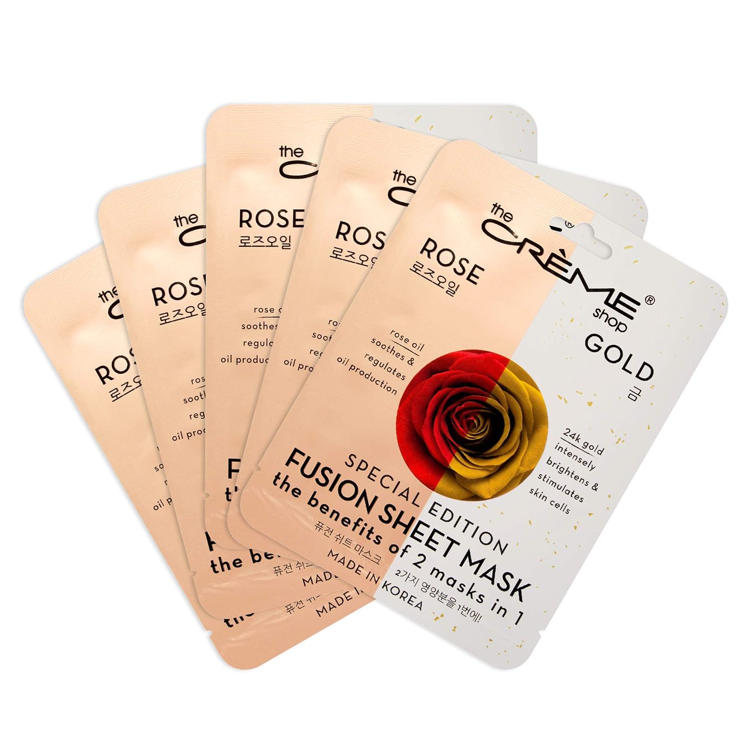The Crème Shop Fusion Essence Sheet Mask (Rose Oil & 24k Gold/Pack of 5)