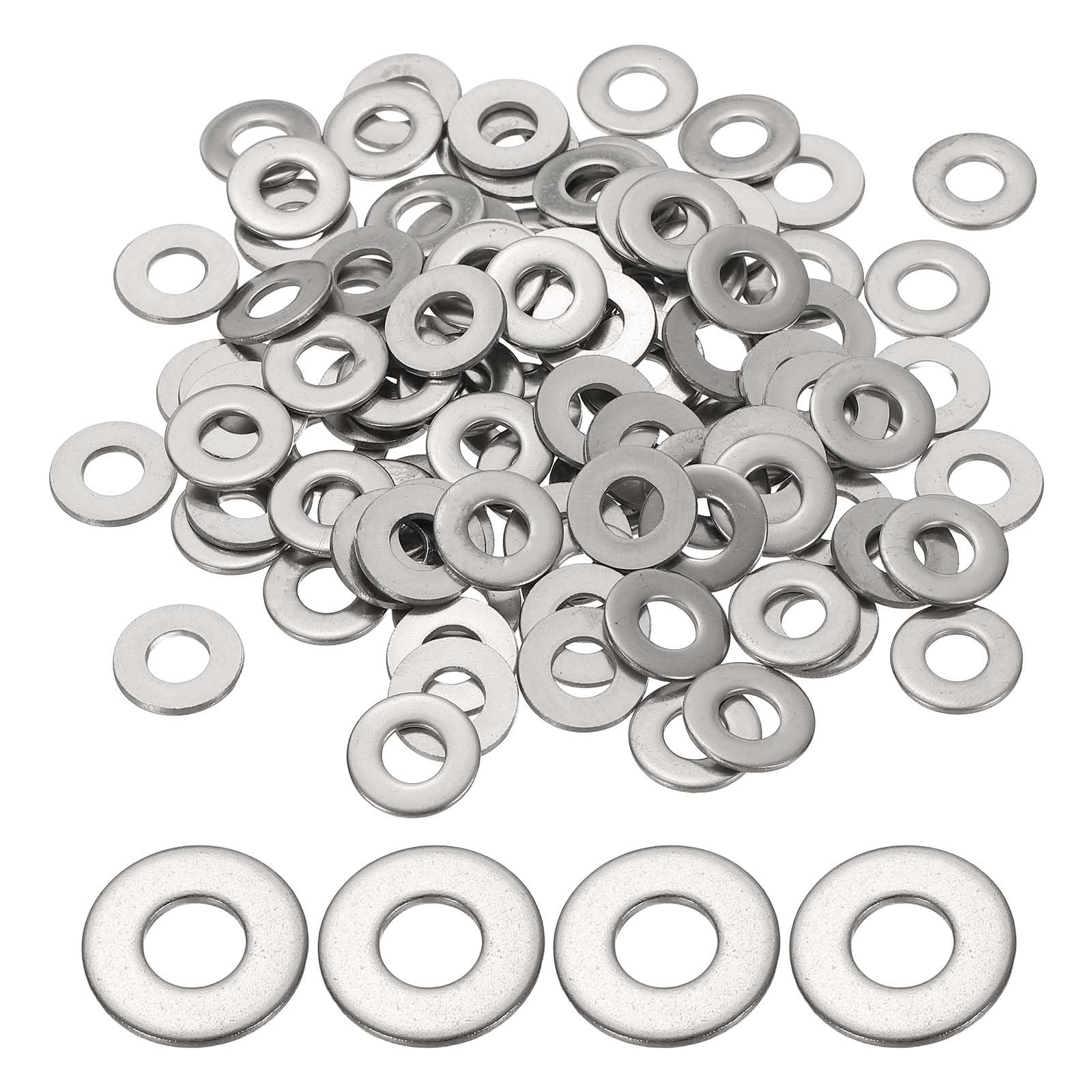 PATIKIL #12 Stainless Steel Flat Washers, 100 Pcs Round Metal Washer Small Spacer for Screws Bolts Nuts Assortment (1/4" ID x 4/7" OD)