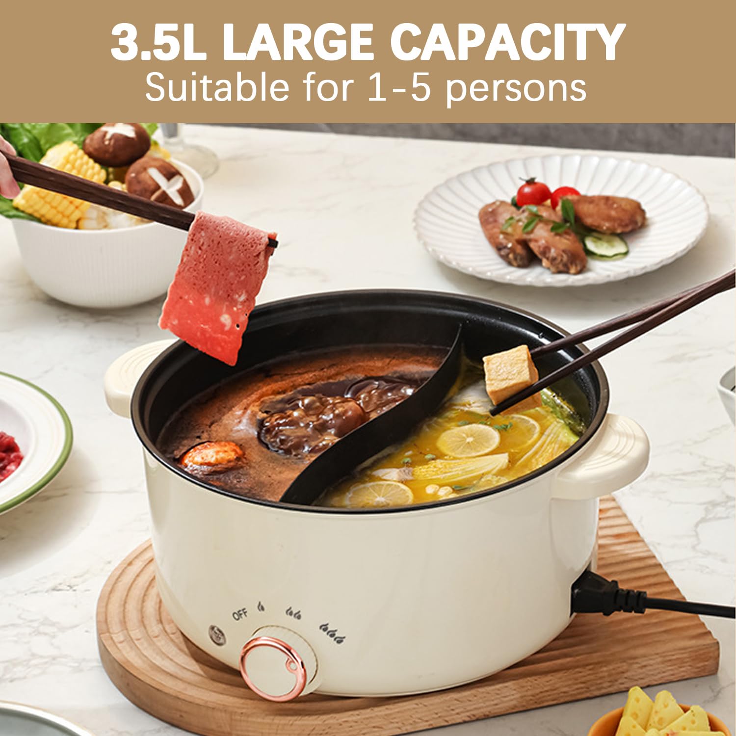 Elektrische hot pot-kookpan, 1,8 l, elektrische pankoker, draagbare snelle pastkoker, mini-multikoker voor ramen, soep, steak, pasta, havermout, ei (blauw stoompan