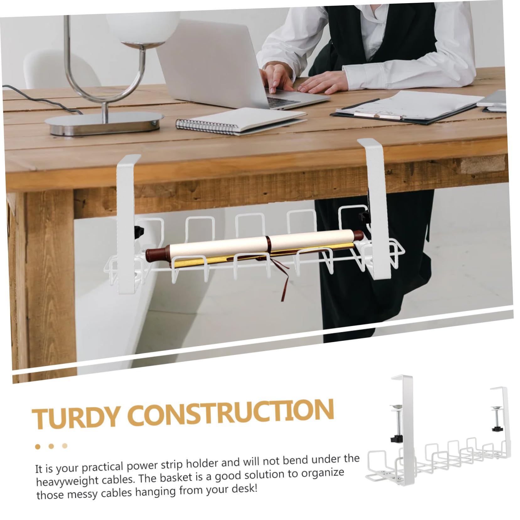 Toddmomy Rack de Rangement de Câbles Support de Câbles sous Bureau Panier de Rangement en Acier Carbone Fixation