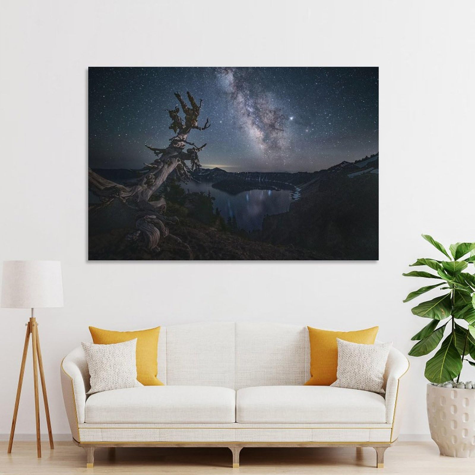Junmoney Milky Way over Crater Lake Home Decor Wall Art 12x18inch(30x45cm), for Gallery Wall Layouts in Home Or Office, A Versatile Canvas Print for Layering